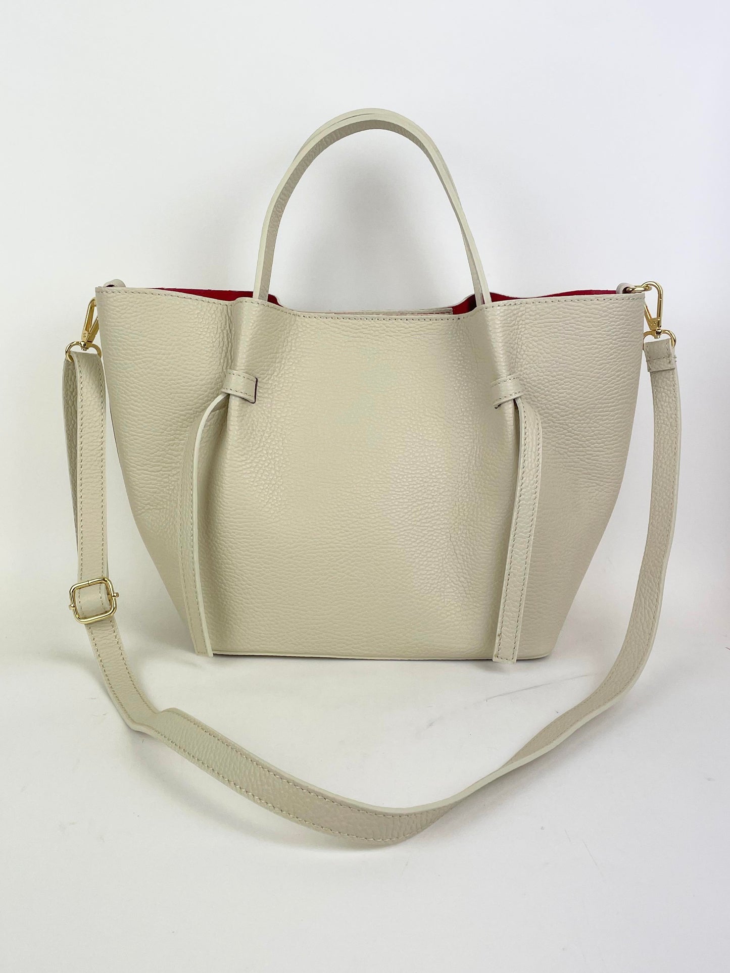 Carteira pele genuína pérola interior vermelho