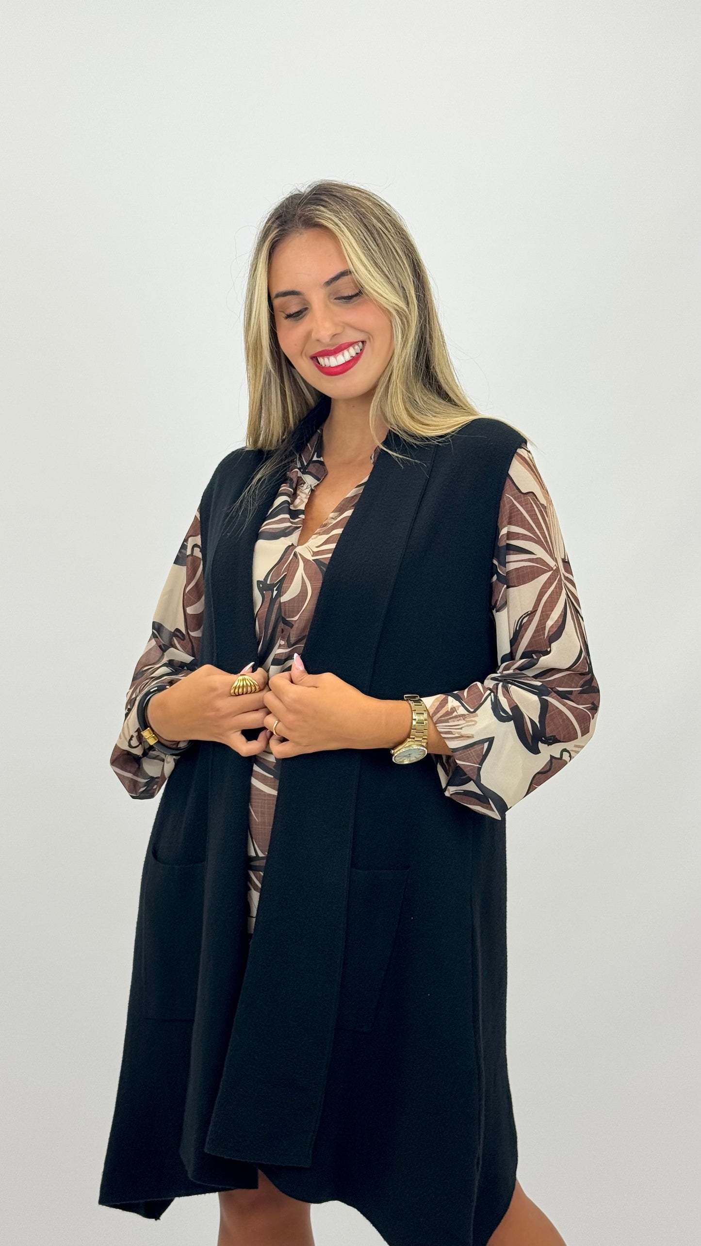 Colete comprido malha preto