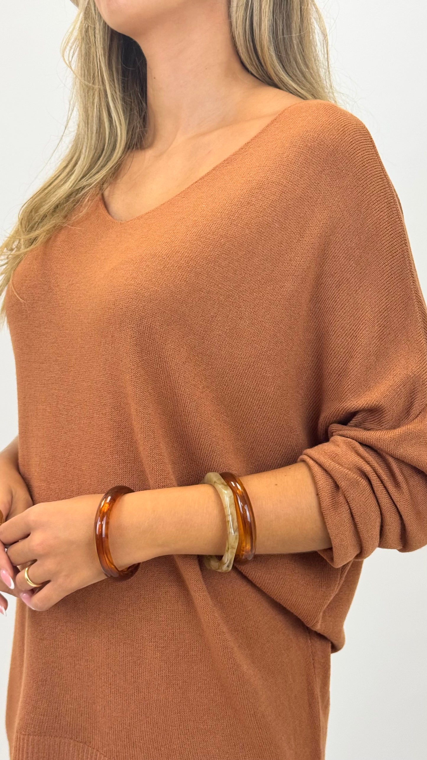 Camisola malha básica manga comprida telha