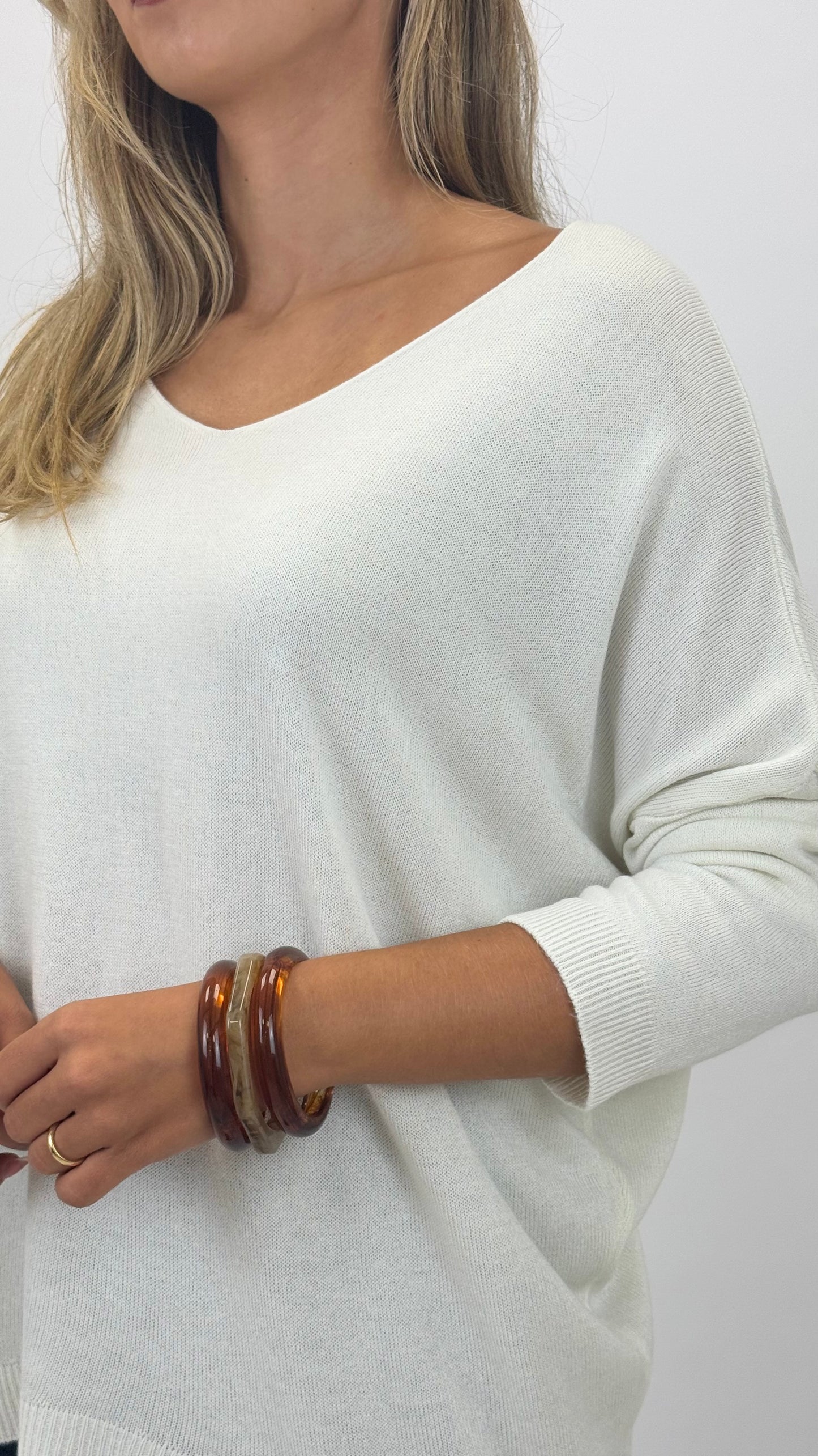Camisola malha básica manga comprida pérola