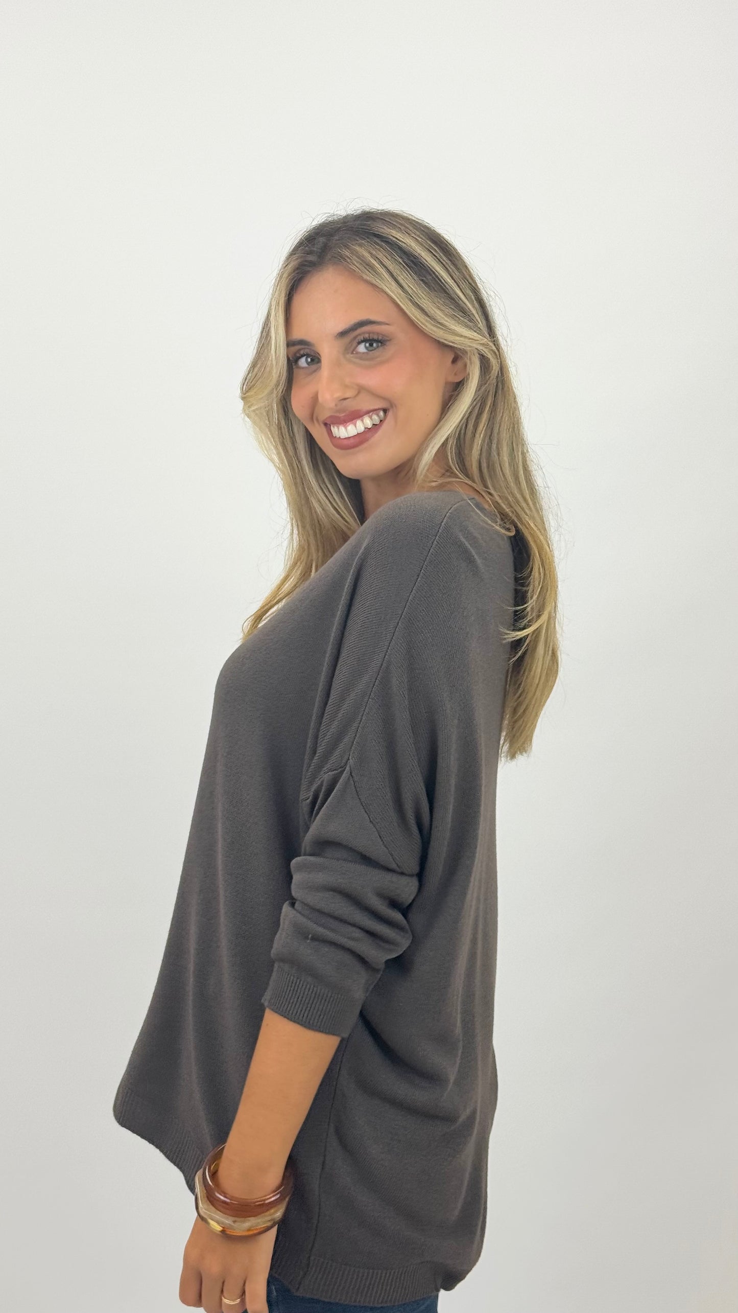 Camisola malha básica manga comprida castanho