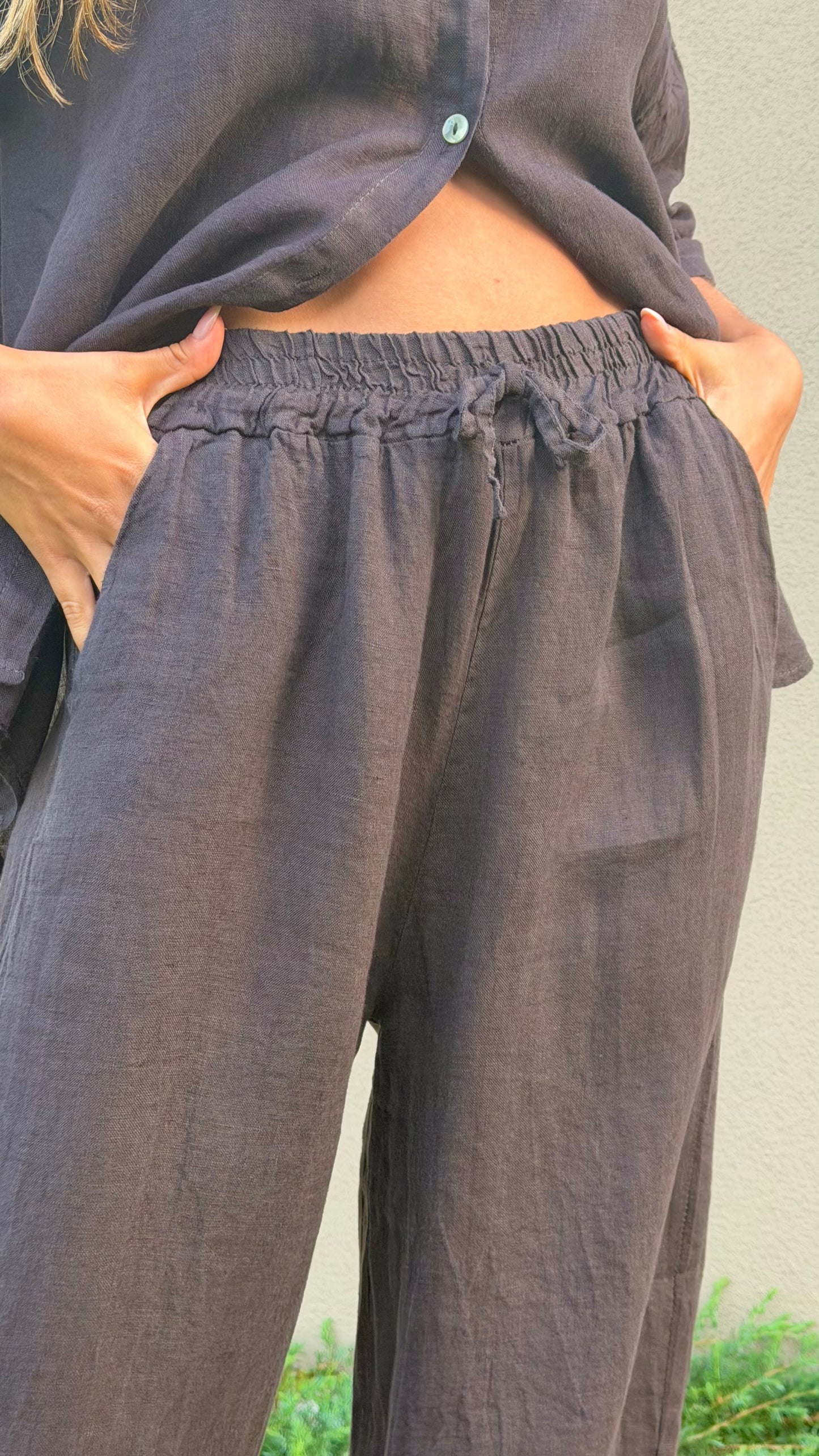 Calça linho castanho