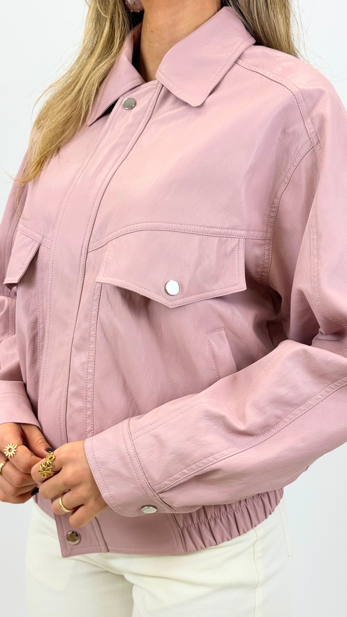 Blusão eco-pele rosa-velho