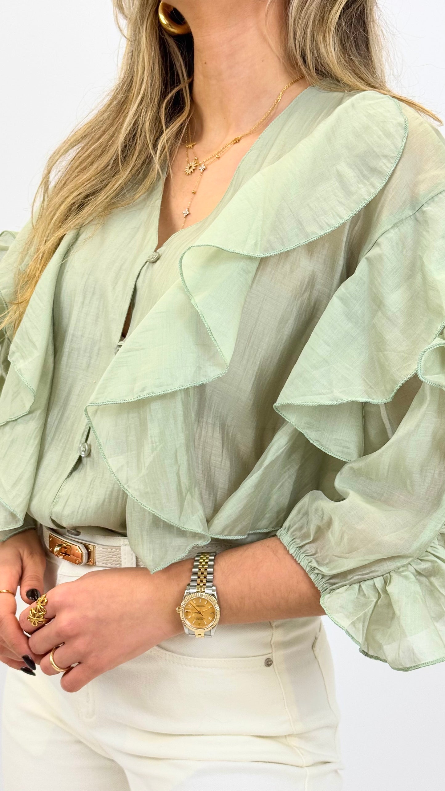 Blusa com folhos verde-claro