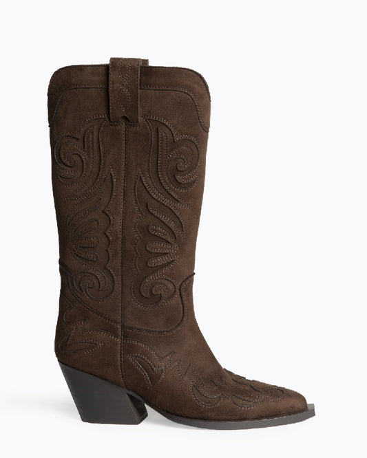 Texana estilo camurça castanho-chocolate