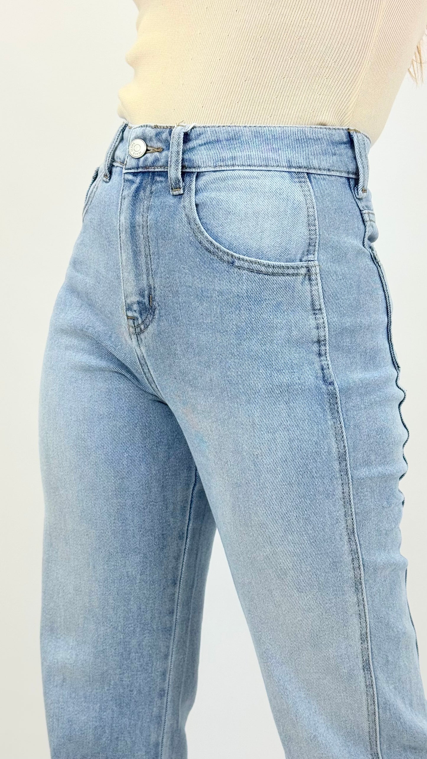 Calça ganga-clara wide-leg com dupla costura