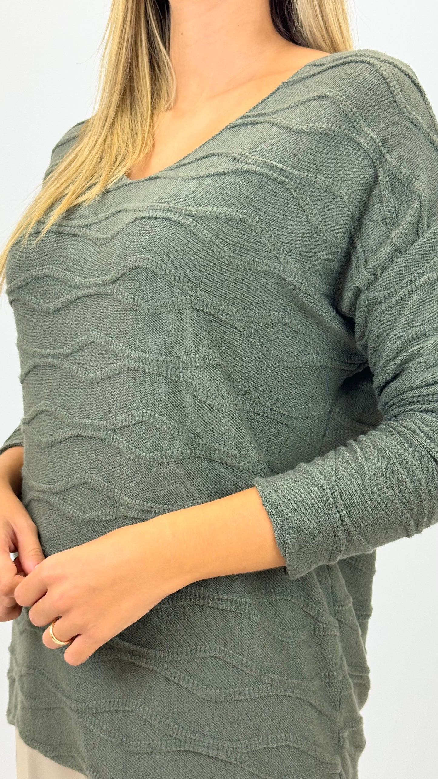 Camisola malha básica efeito ondinhas verde