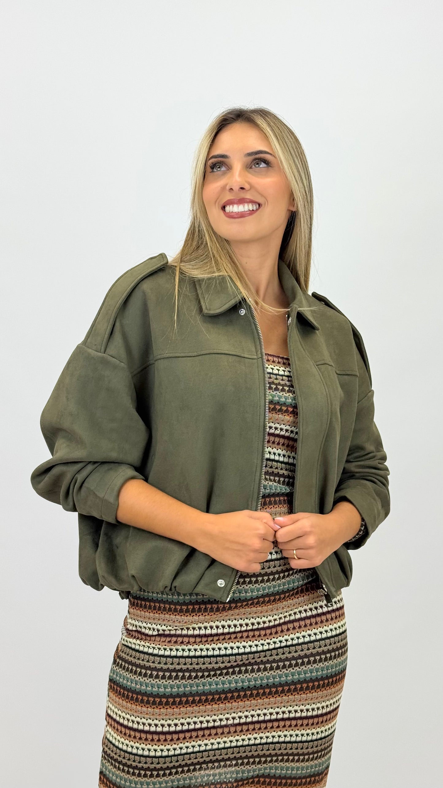 Blusão estilo camurça verde