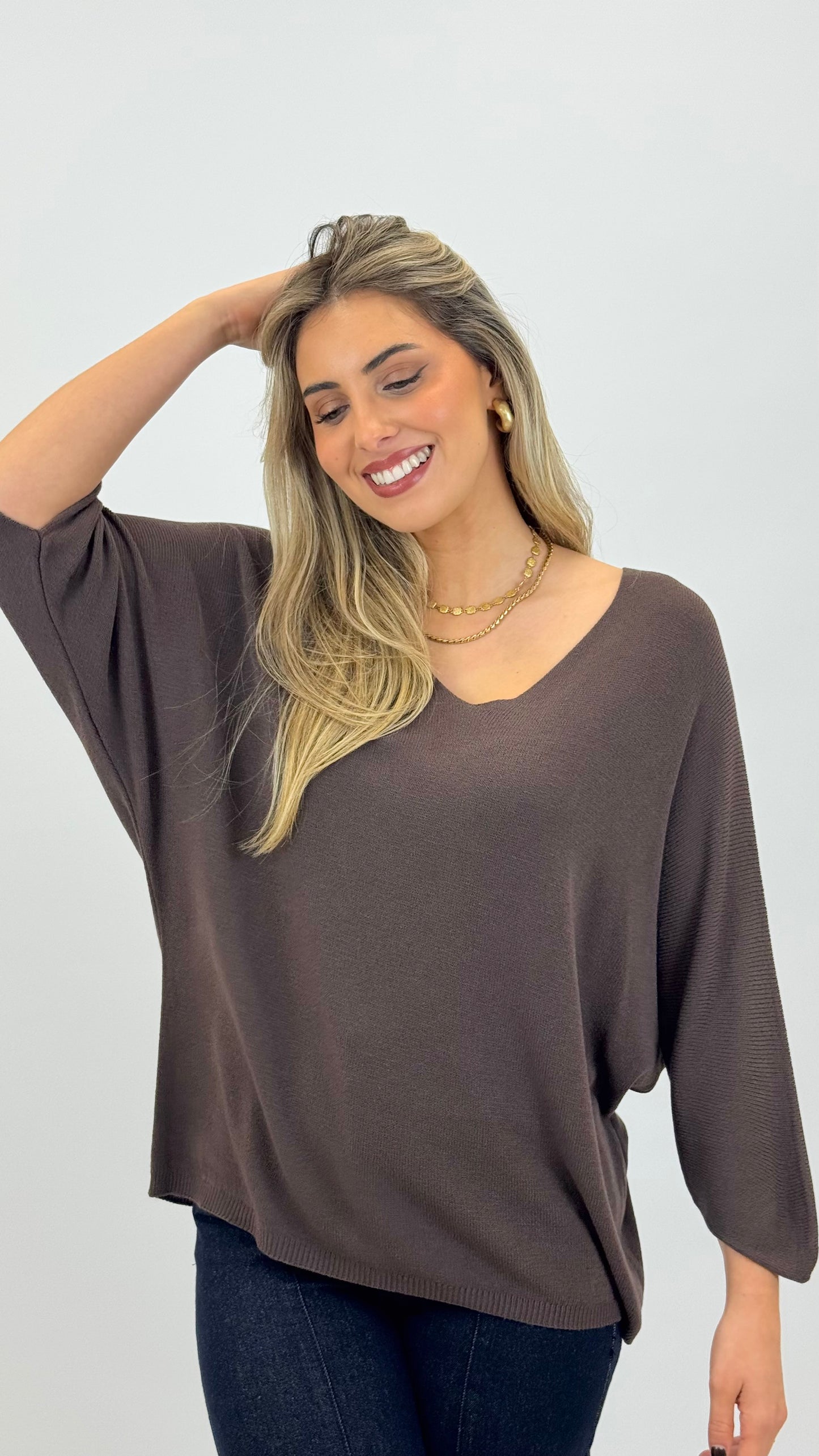 Camisola malha básica castanha