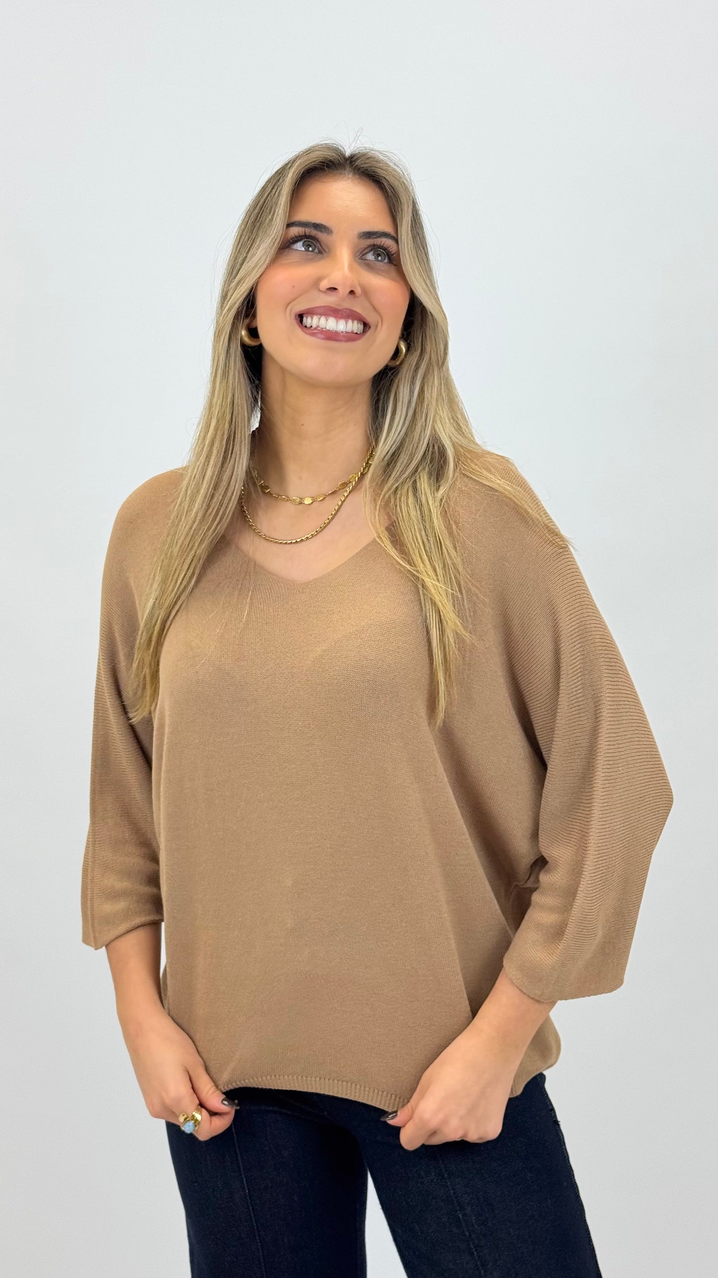 Camisola malha básica camel