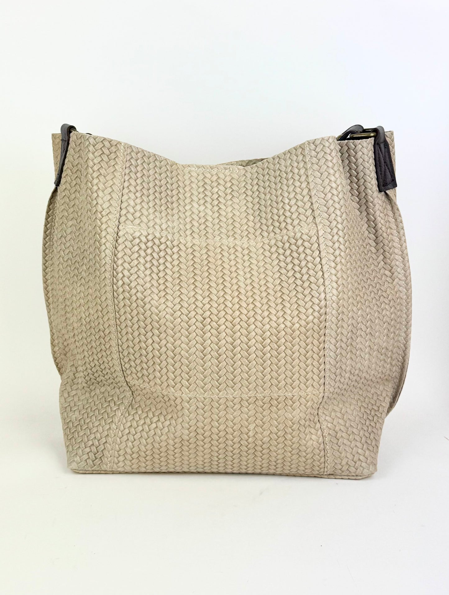 Carteira taupe entrançado pele genuína