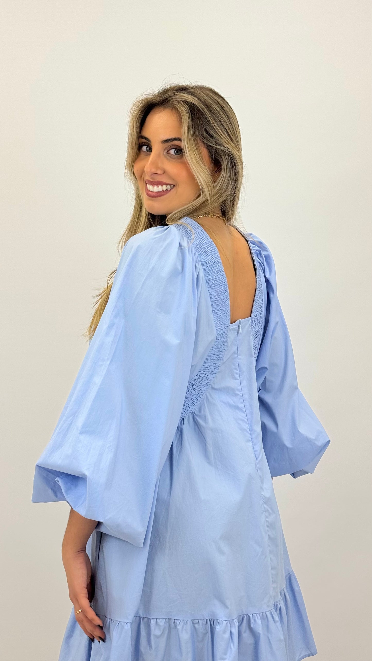 Vestido curto popeline algodão azul-celeste