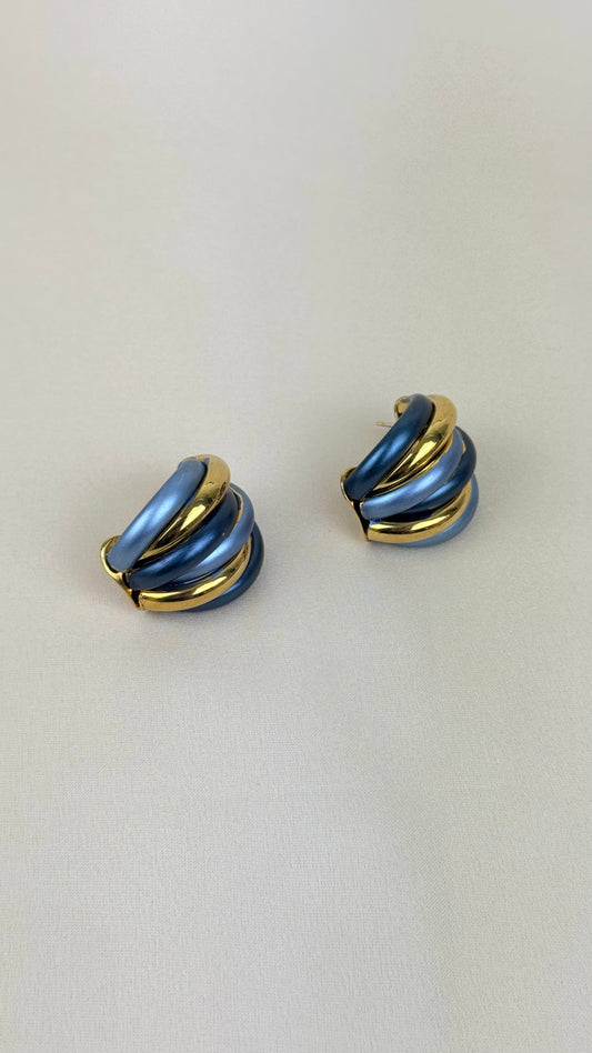 Brincos/argolas aço dourado e azul