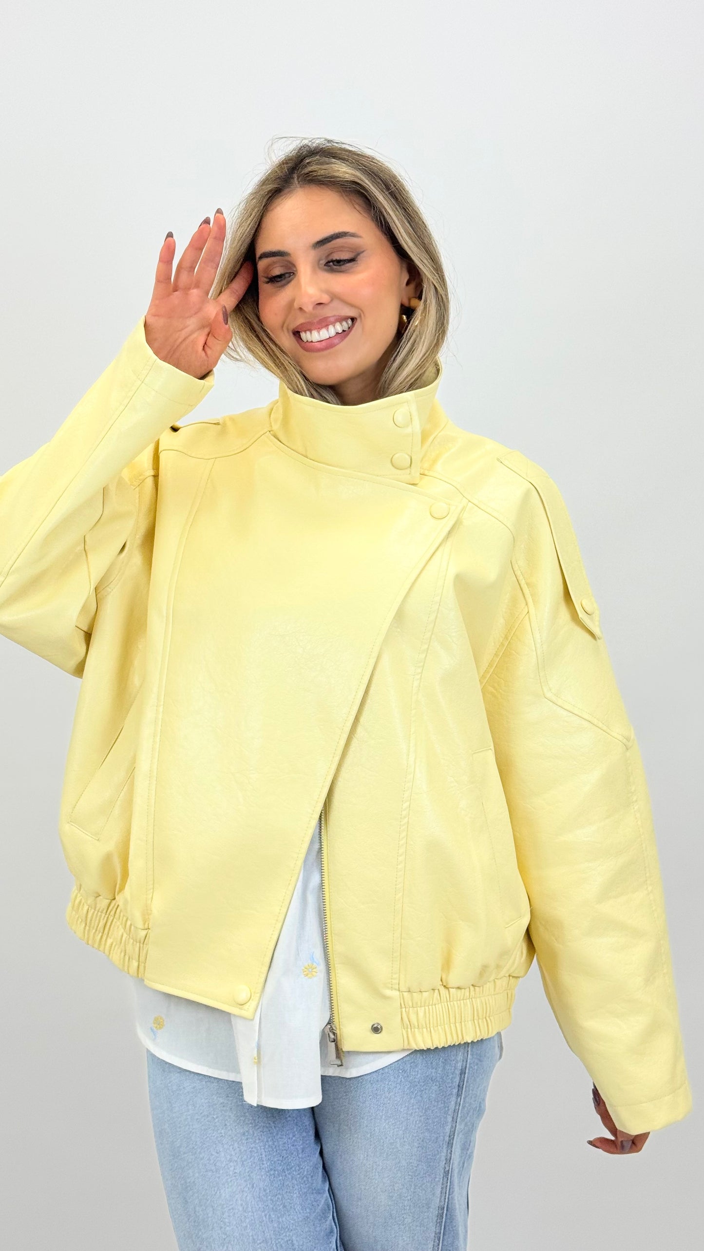 Blusão/biker eco-pele amarelo