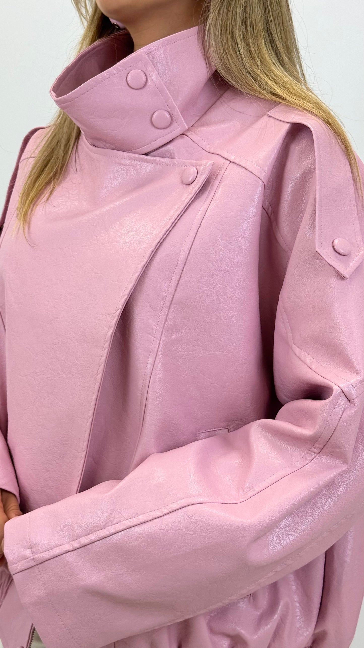 Blusão/biker eco-pele rosa