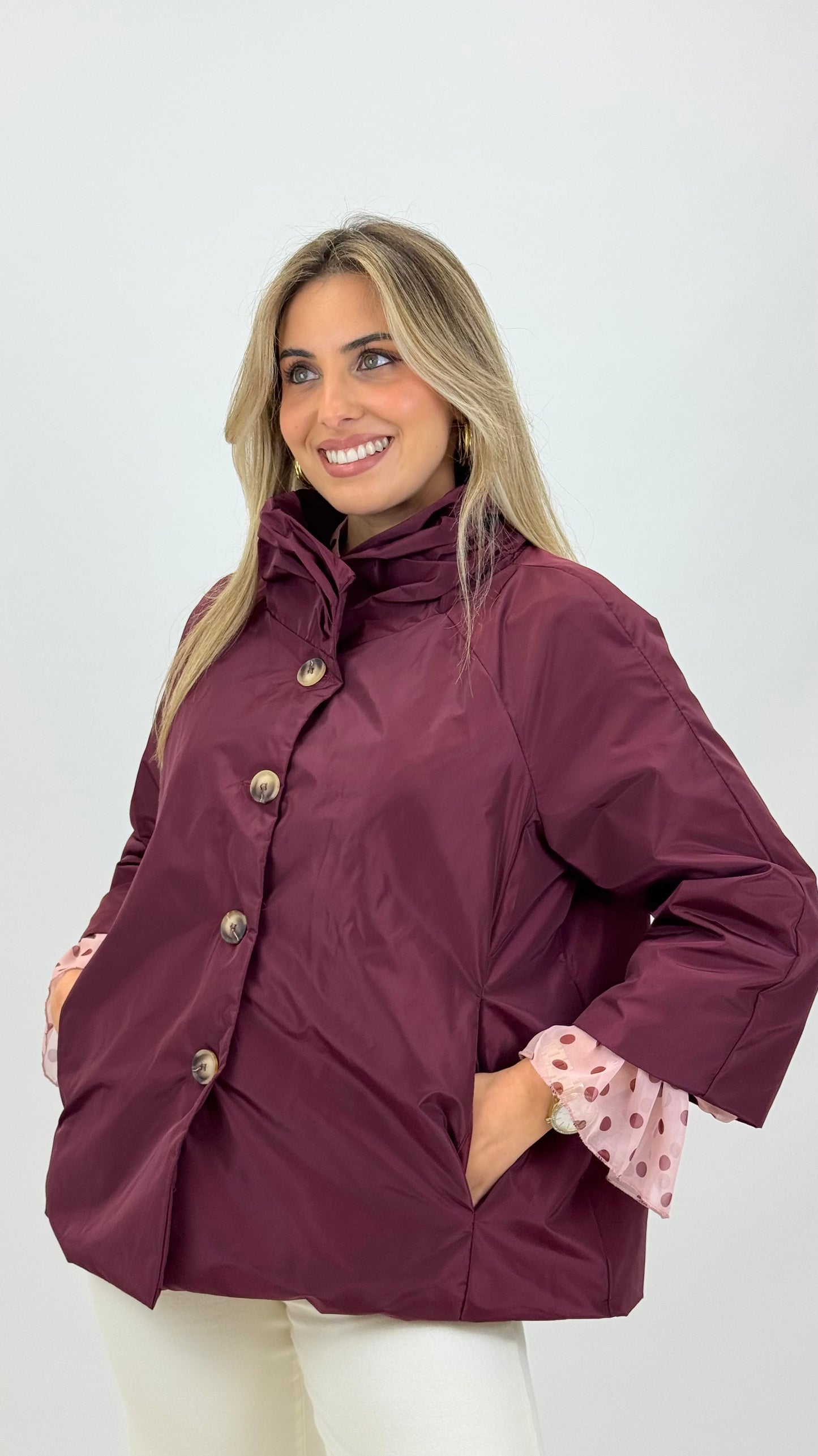 Parka manga 3/4 com botões bordeaux