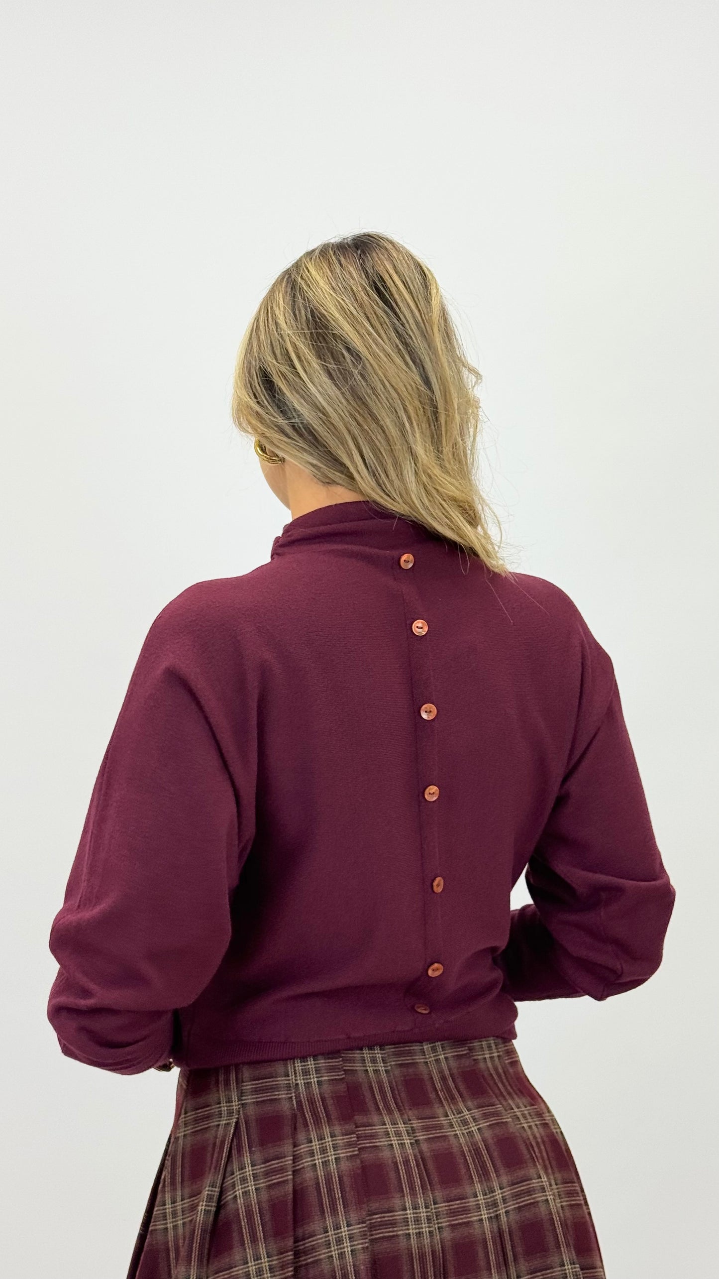 Camisola malha meia-gola drapeada bordeaux