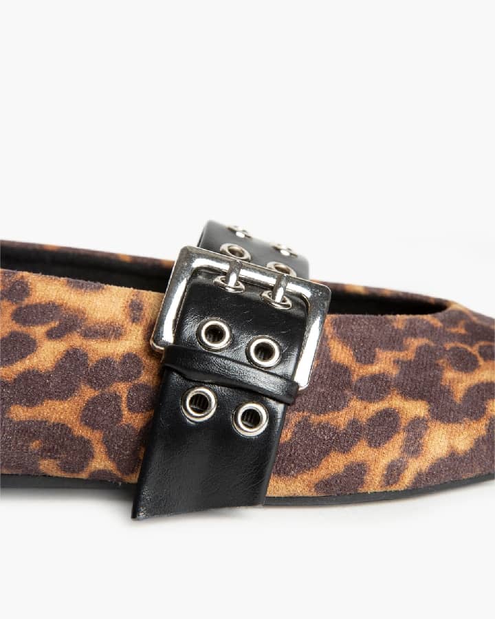 Sapato raso leopardo com fivela