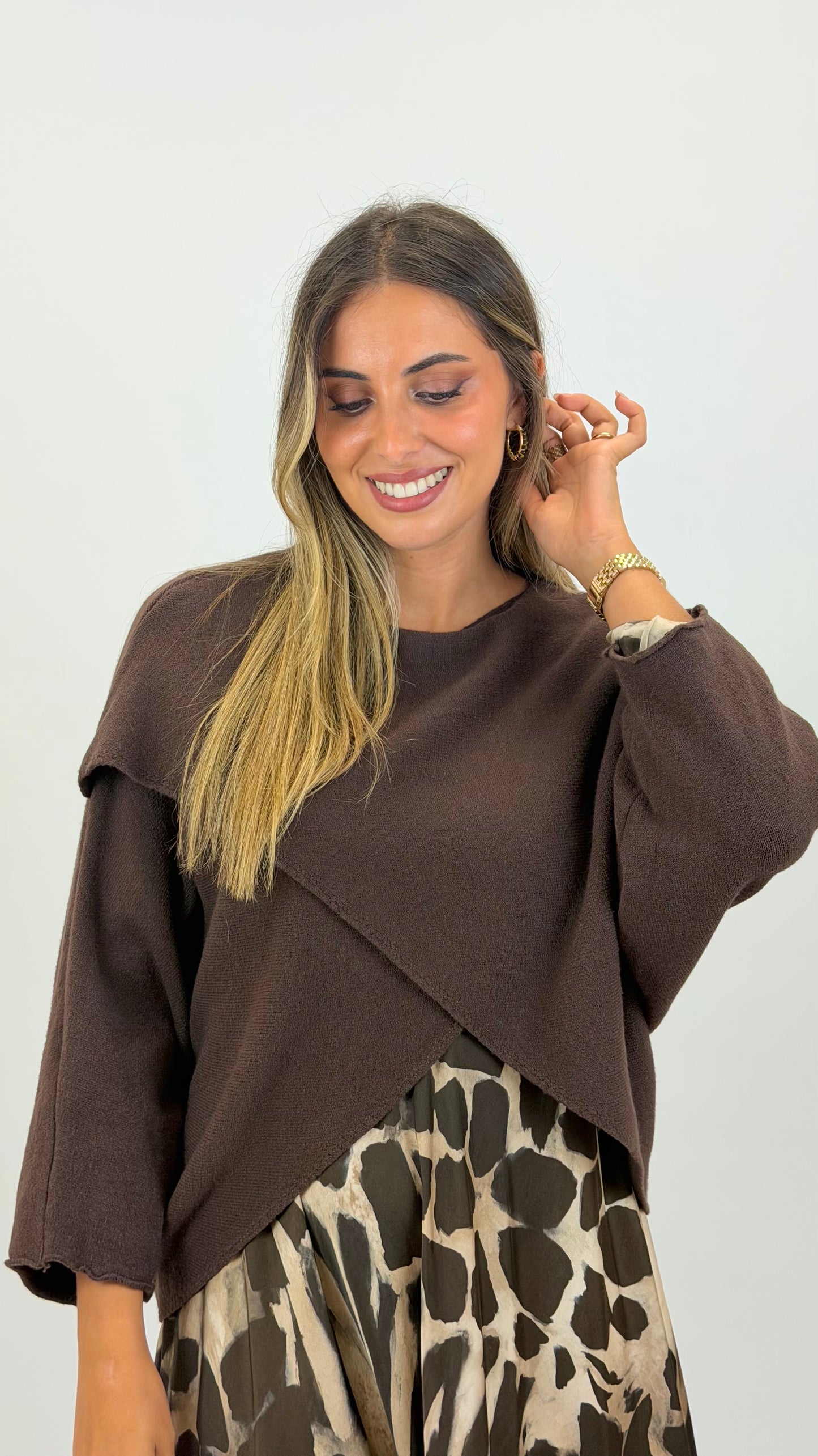 Camisola/poncho malha castanho
