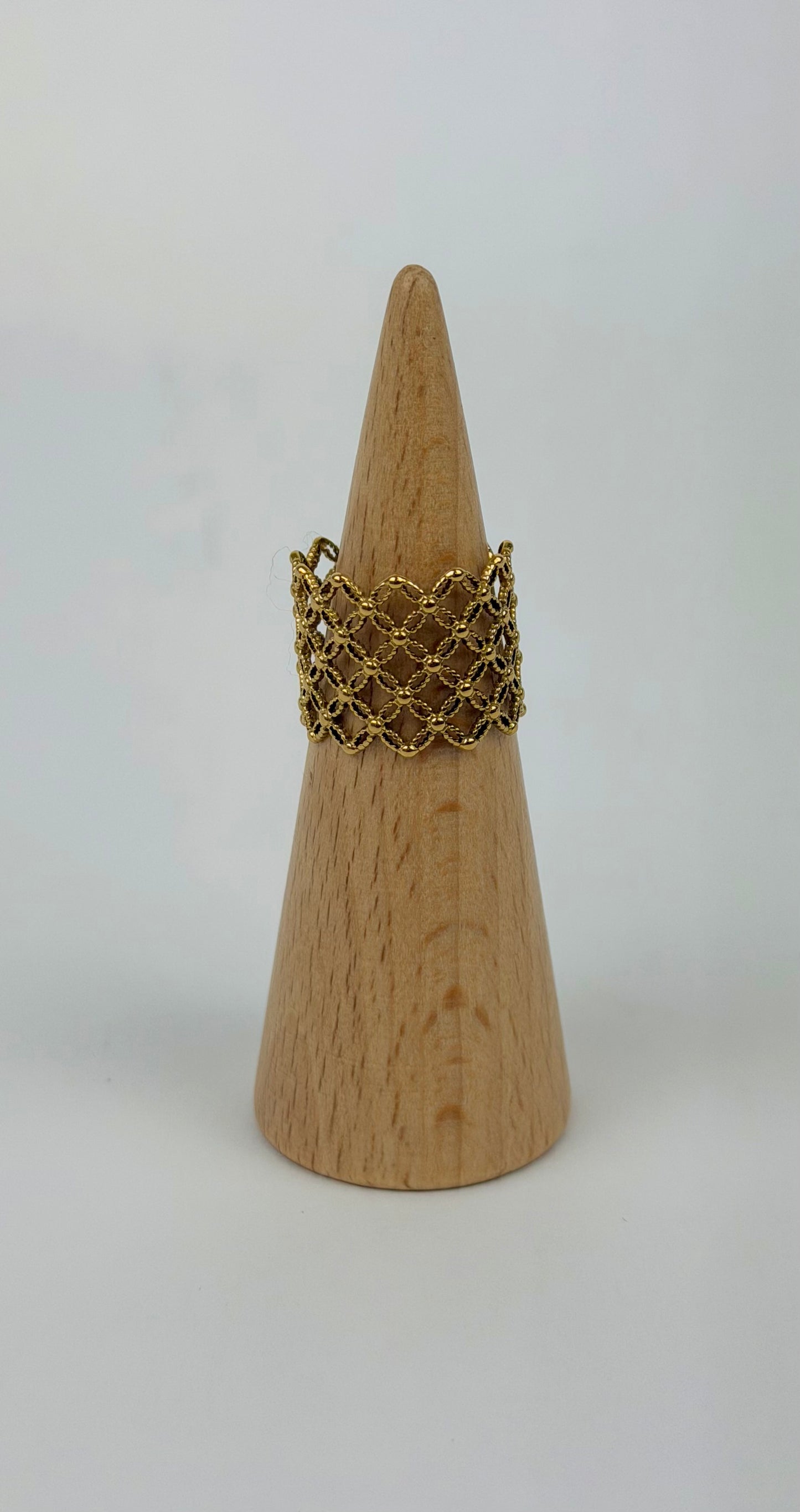 Anel aço dourado estilo rede
