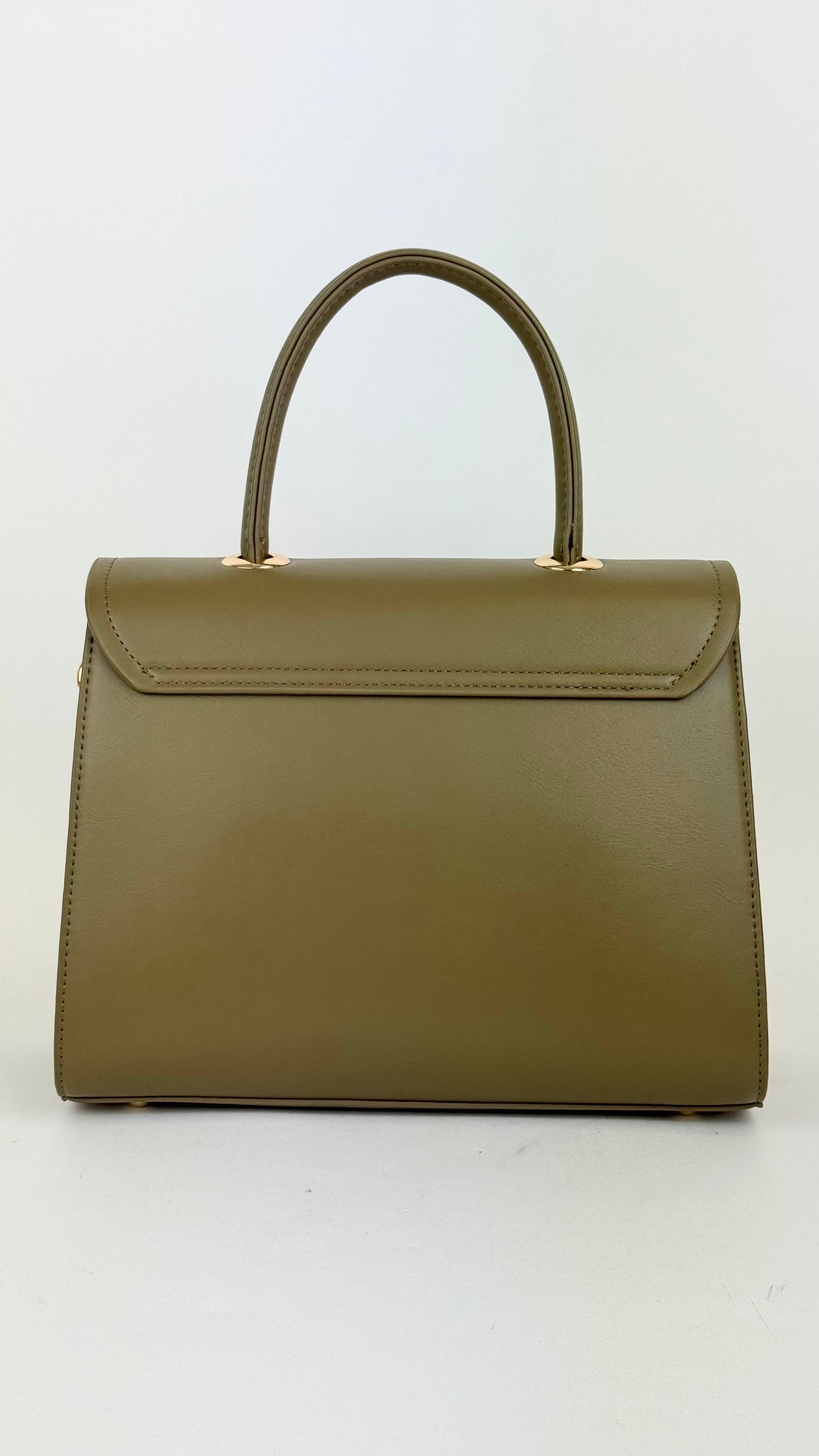 Carteira eco-pele verde-seco com fecho dourado