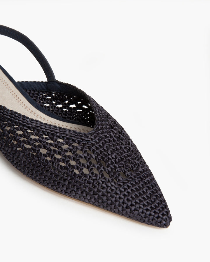 Sapato raso croché elástico azul-marinho