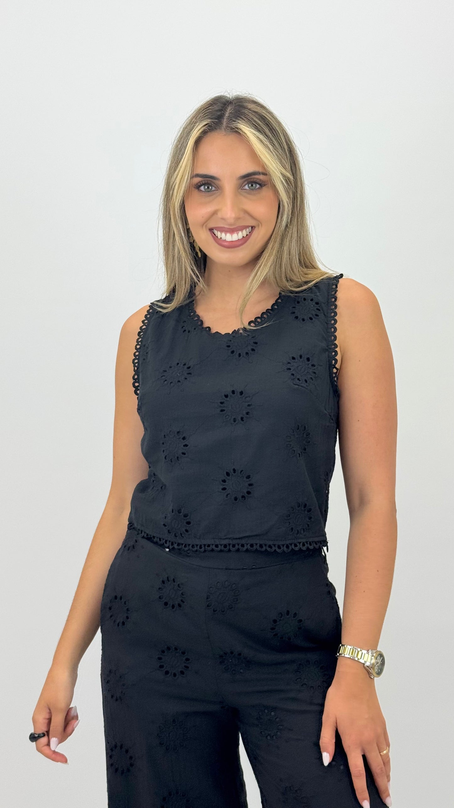 Conjunto bordado-inglês preto