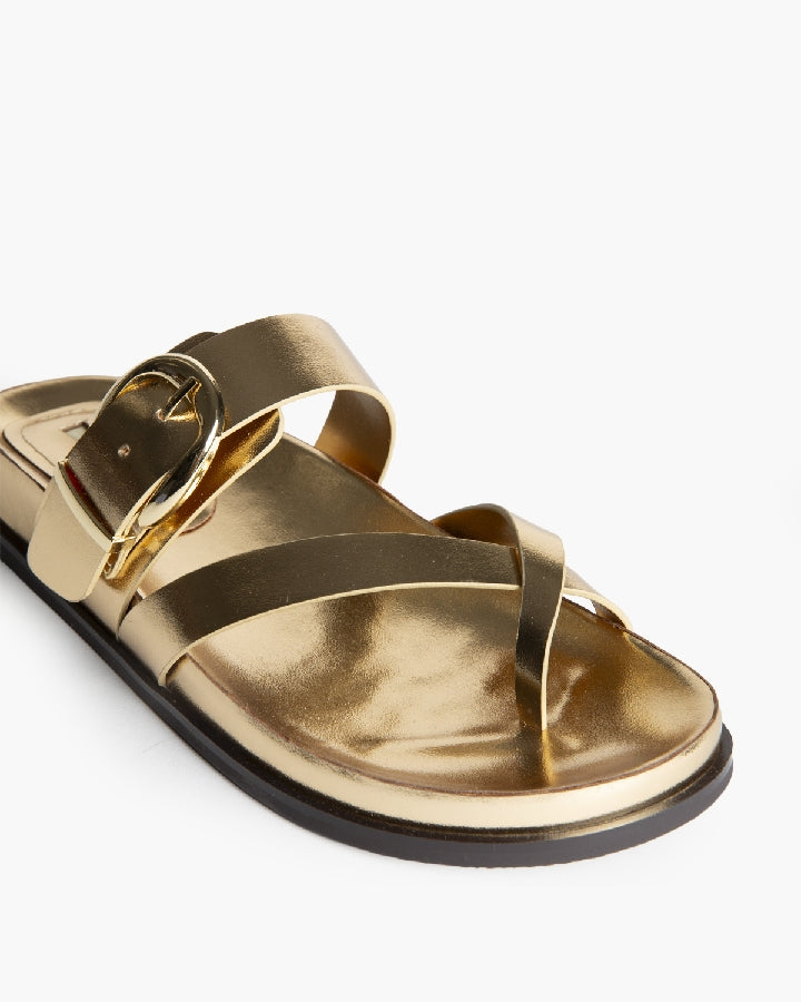 Sandália/chinelo com fivela dourado