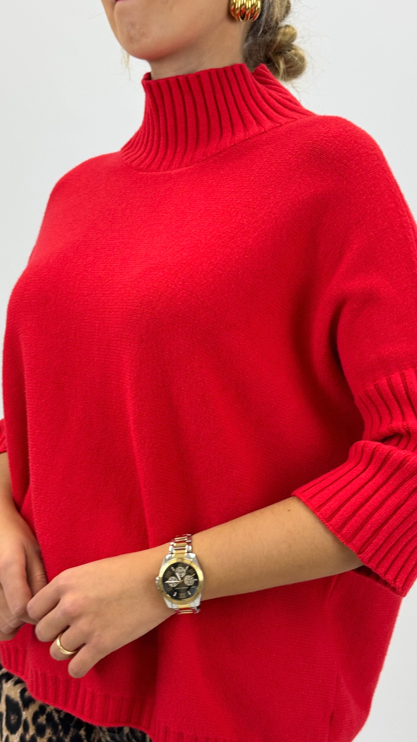 Camisola malha meia-gola vermelha