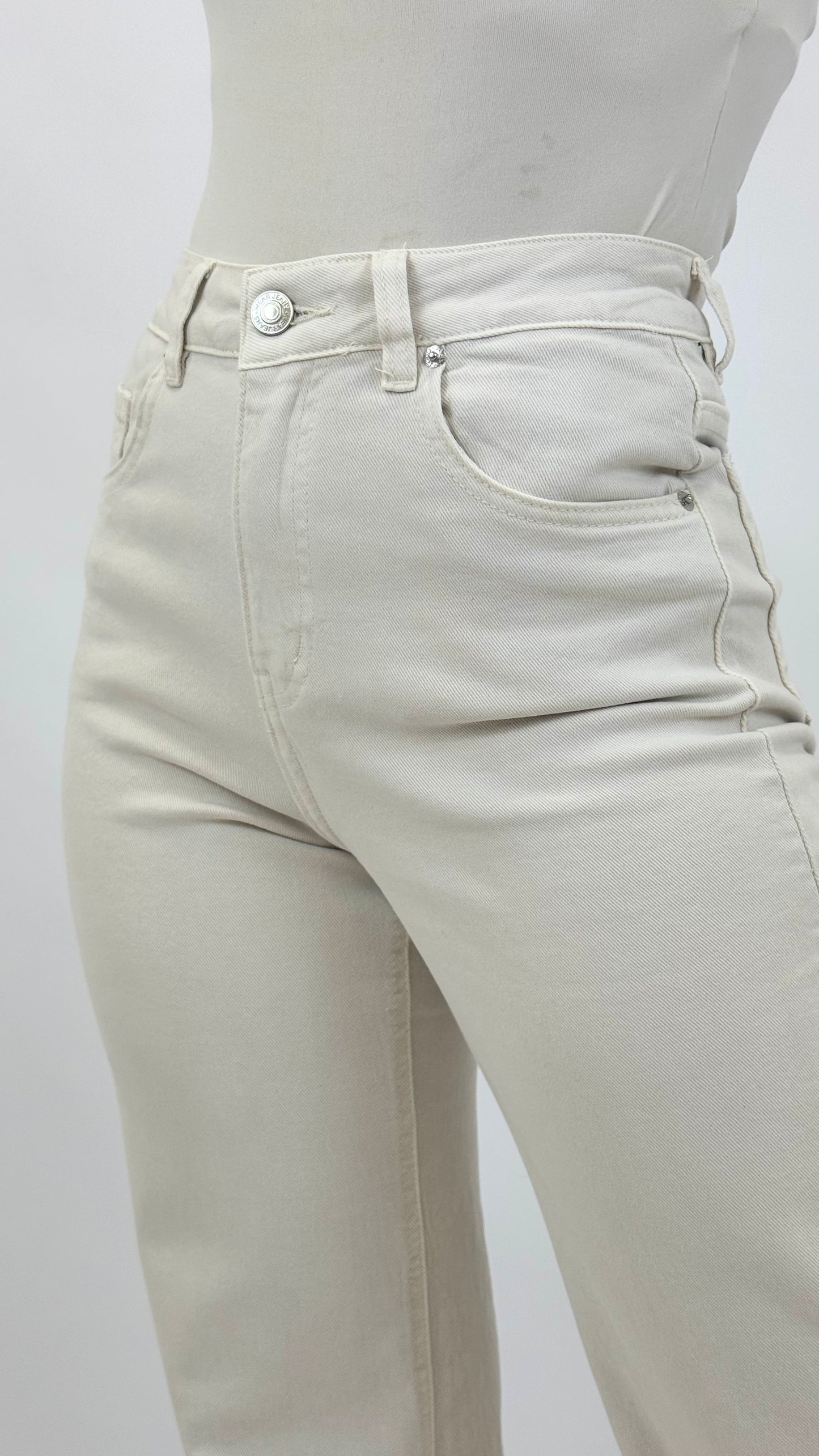 Calça sarja wide-leg creme