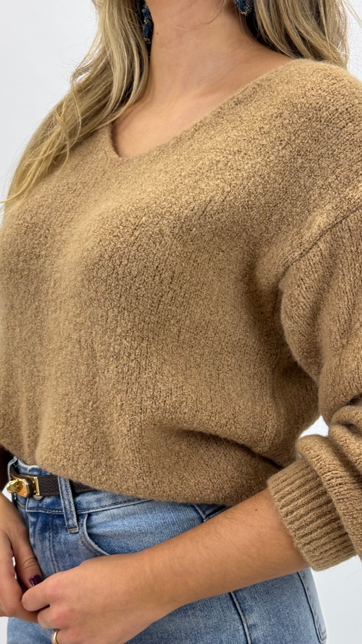 Camisola malha fofa camel