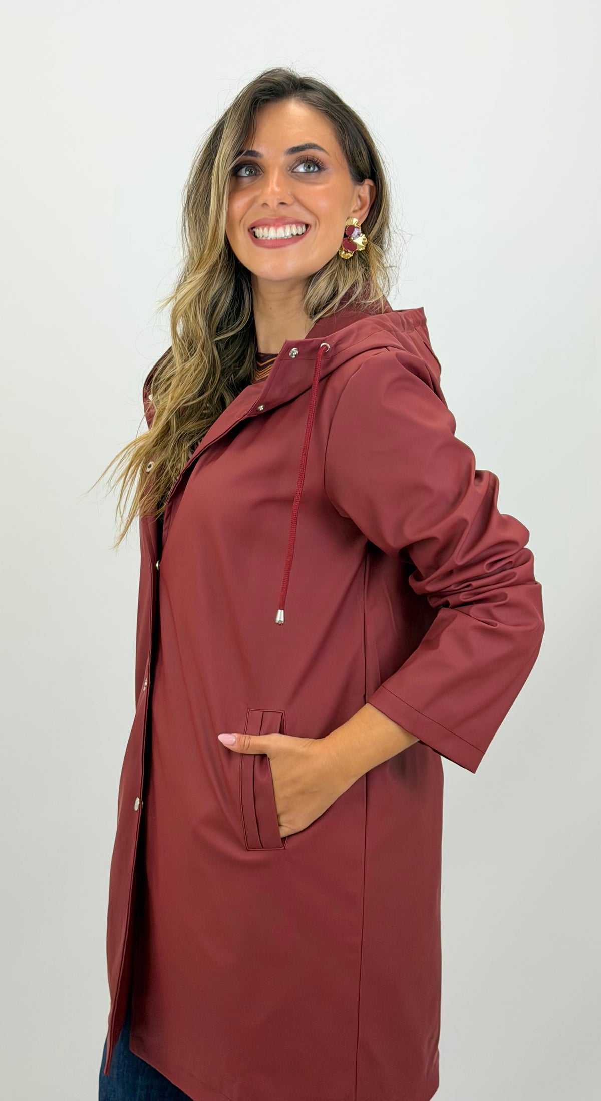 Parka impermeável borracha bordeaux