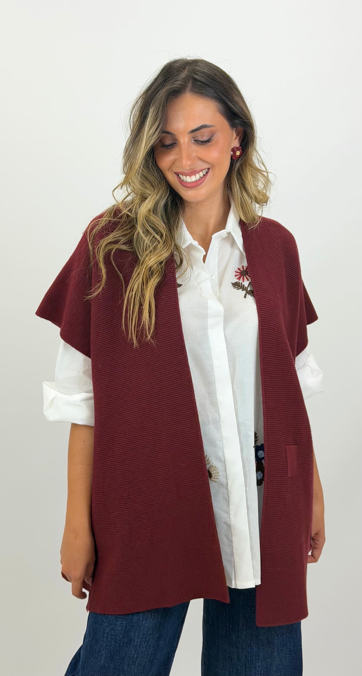 Capa/poncho malha bordeaux