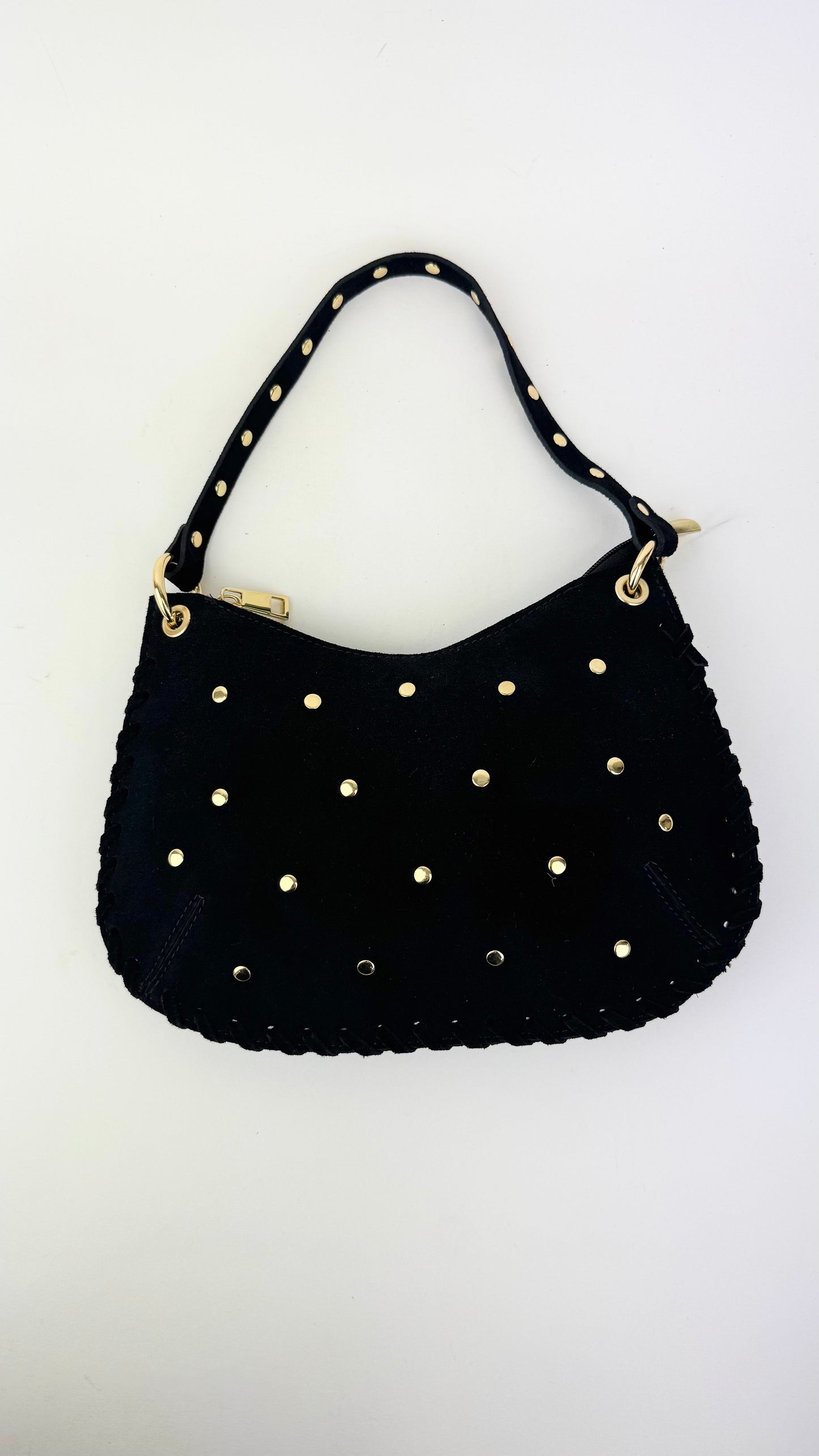 Carteira pequena em pele genuína preta com tachinhas