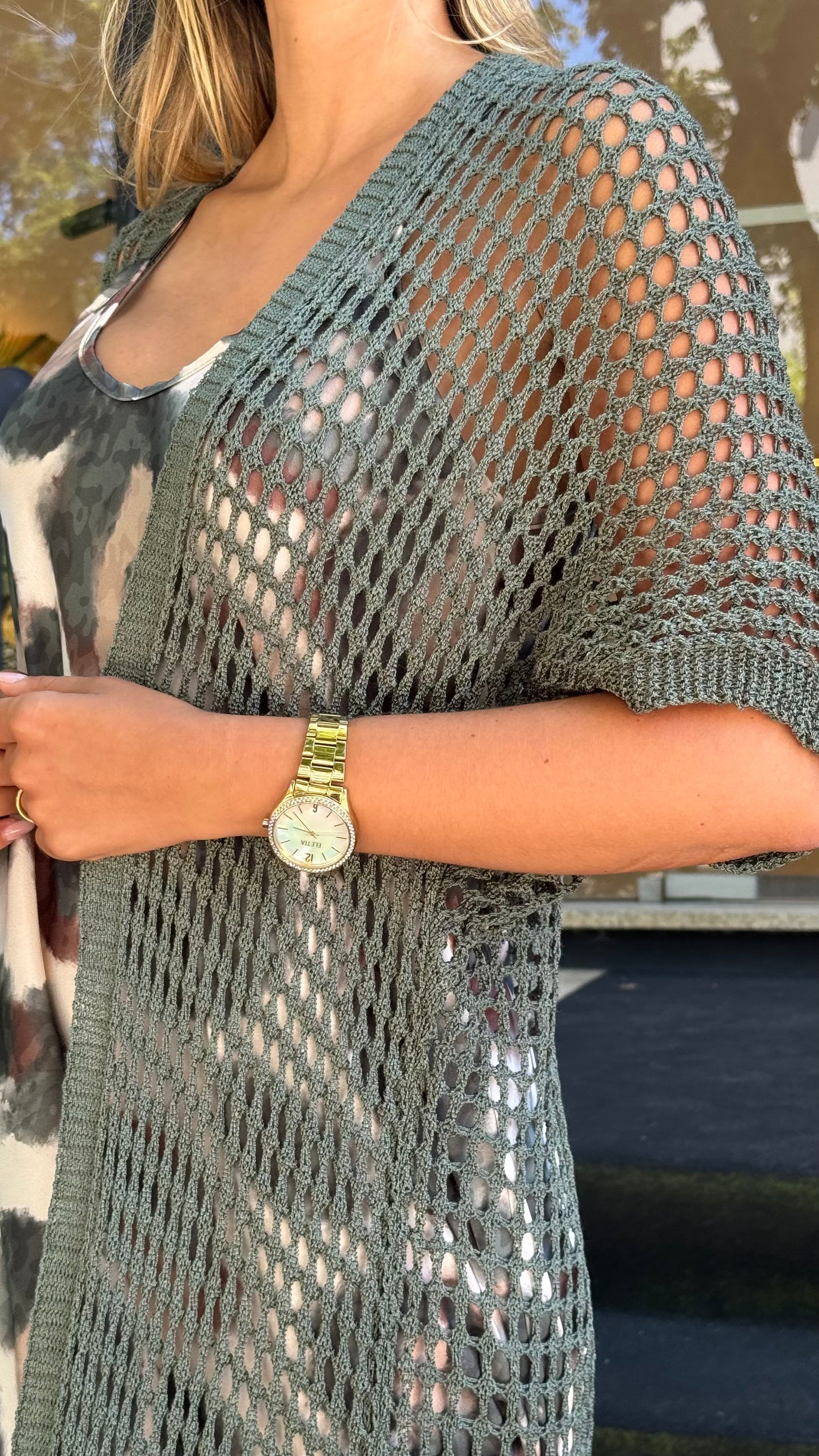 Kimono malha perfurada verde