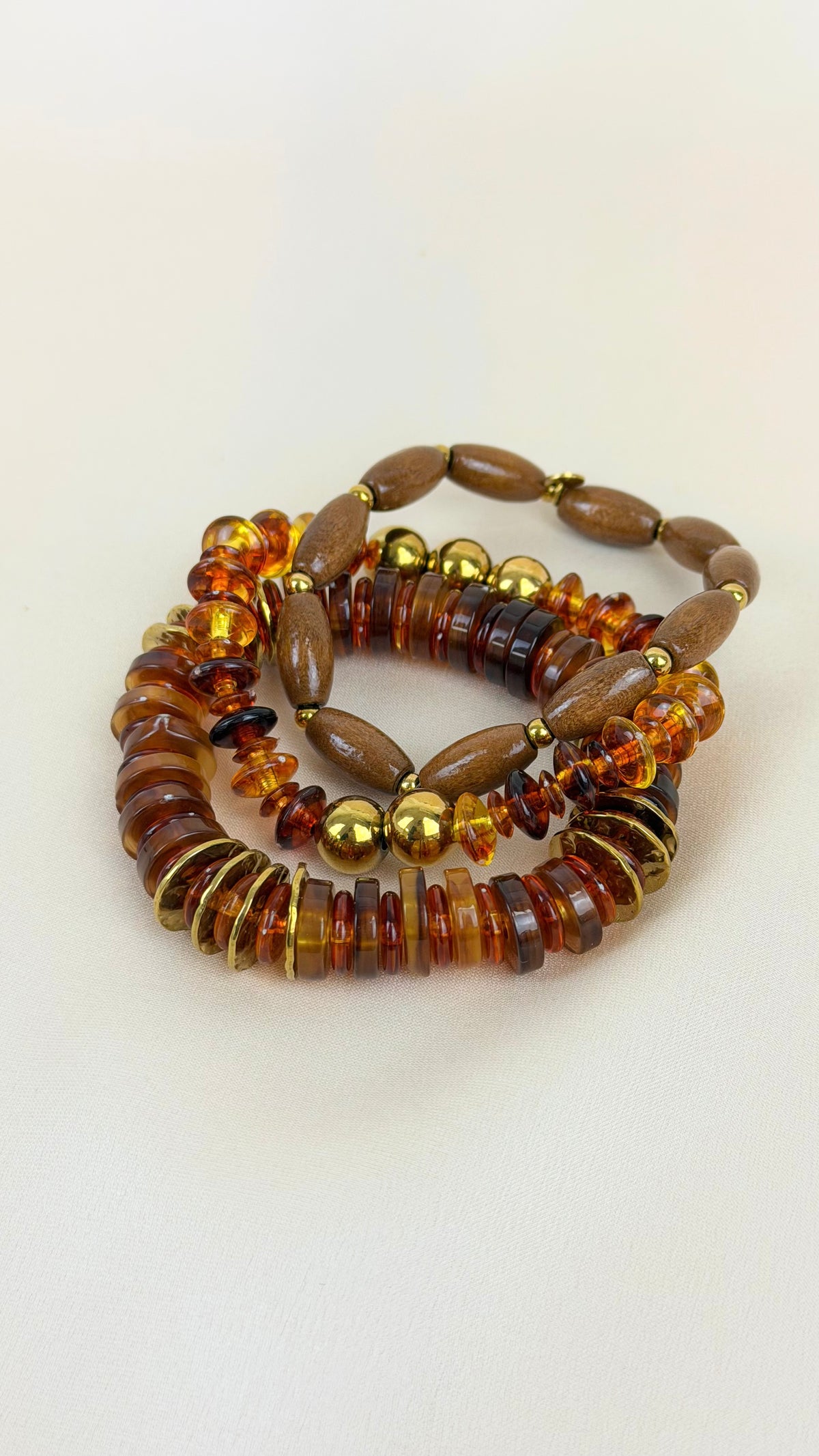 Conjunto 3 pulseiras tons camel