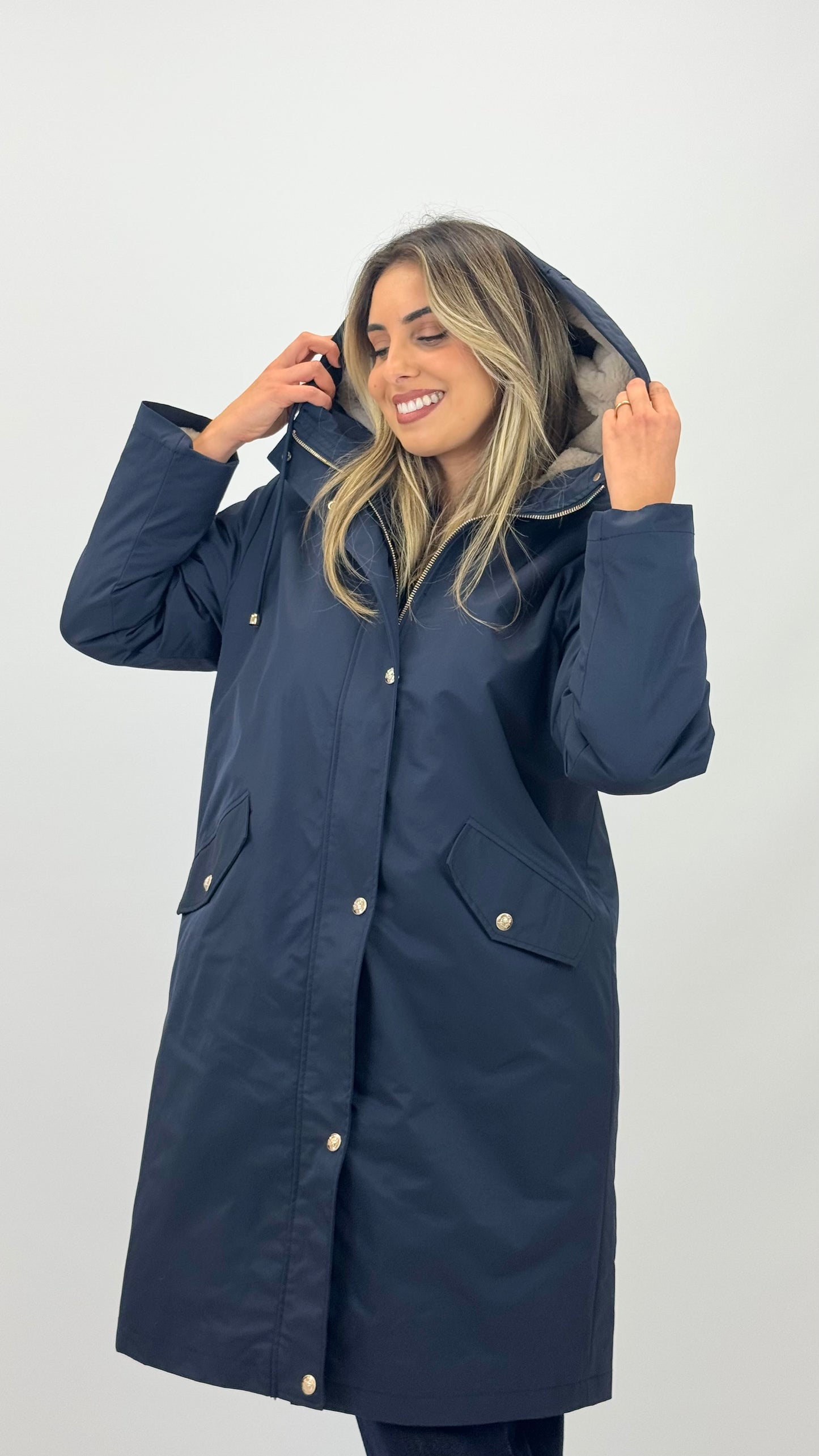 Casaco/parka azul-marinho com interior pelinho bege