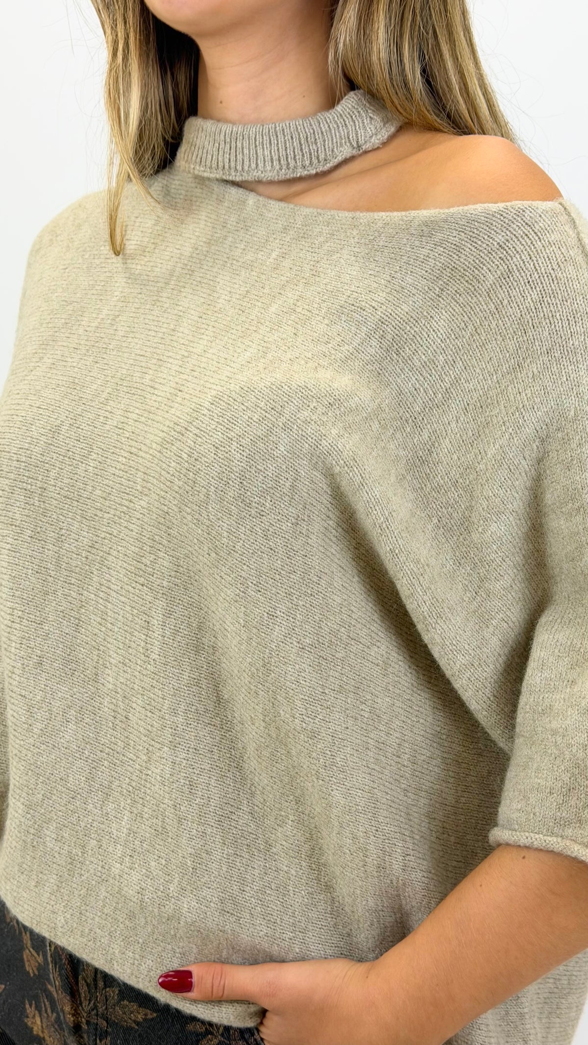 Camisola malha fofa manga 3/4 bege