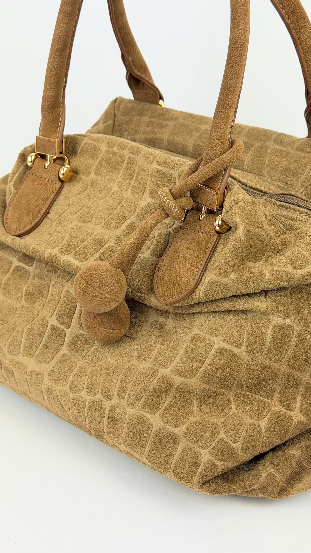 Carteira lavrado croco estilo camurça camel