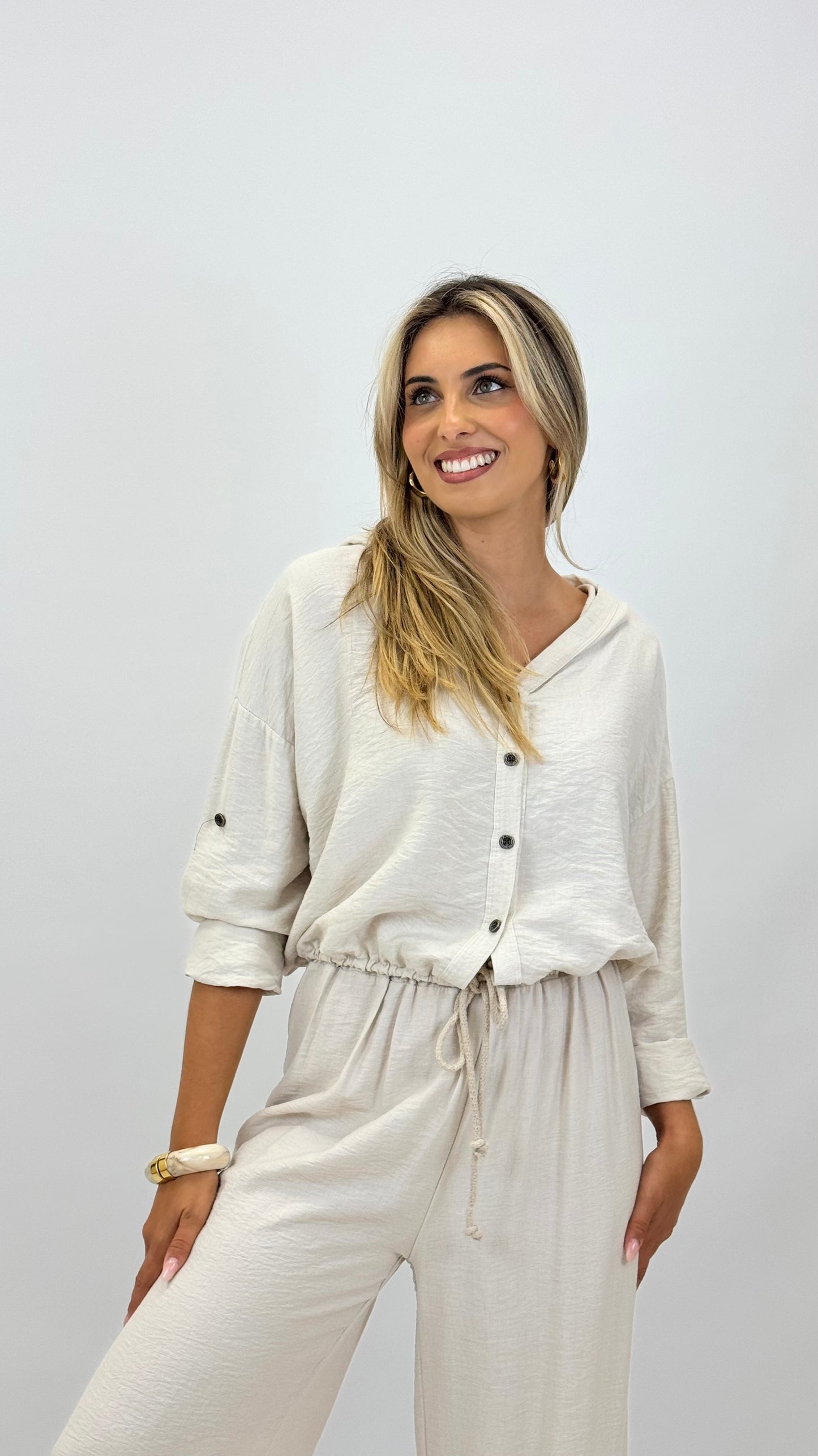 Conjunto com carapuço pérola