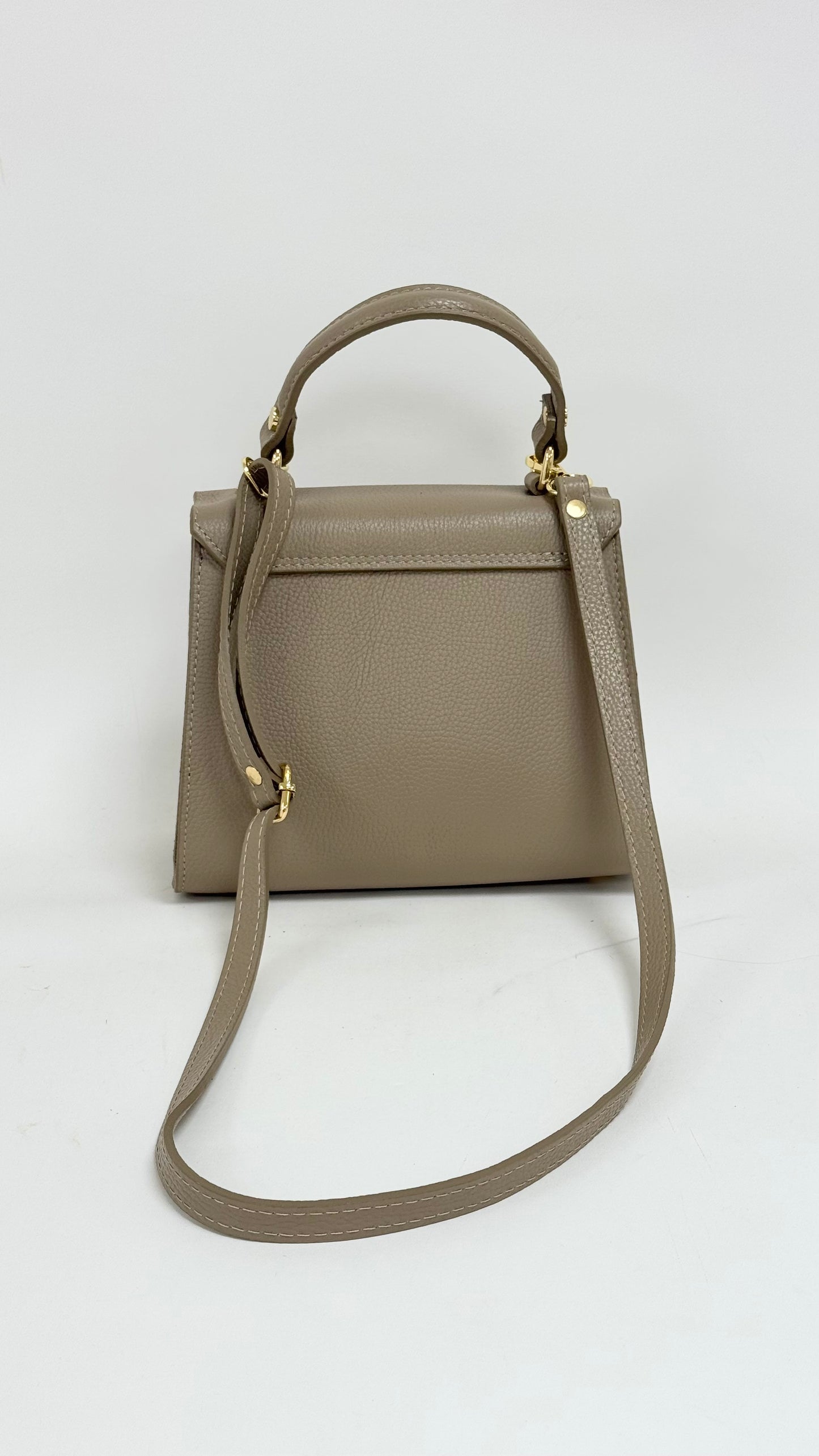 Mala em pele genuína taupe tamanho médio