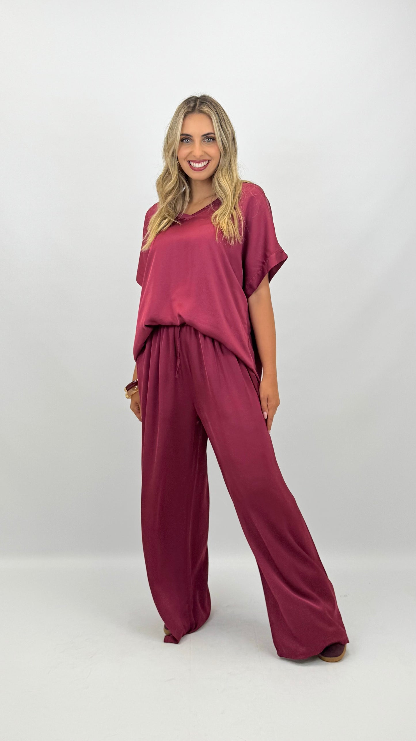 Pantalona acetinada cereja