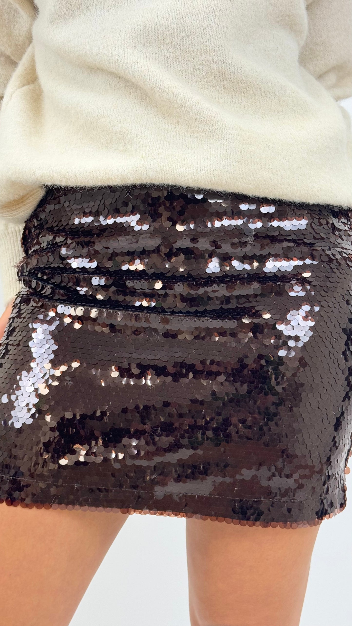 Mini-Saia castanha lantejoulas