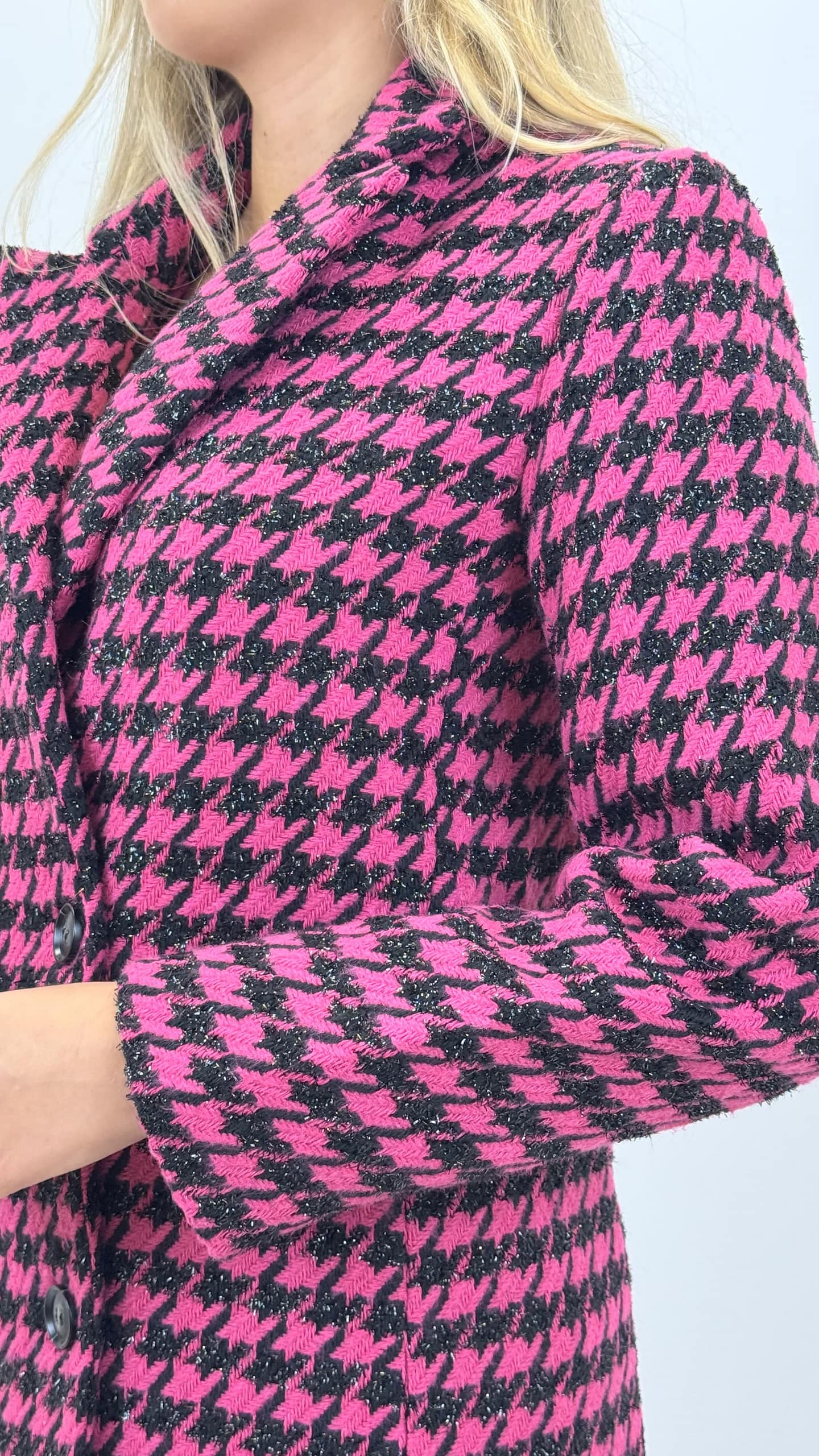 Casaco fazenda pied-de-poule preto e rosa