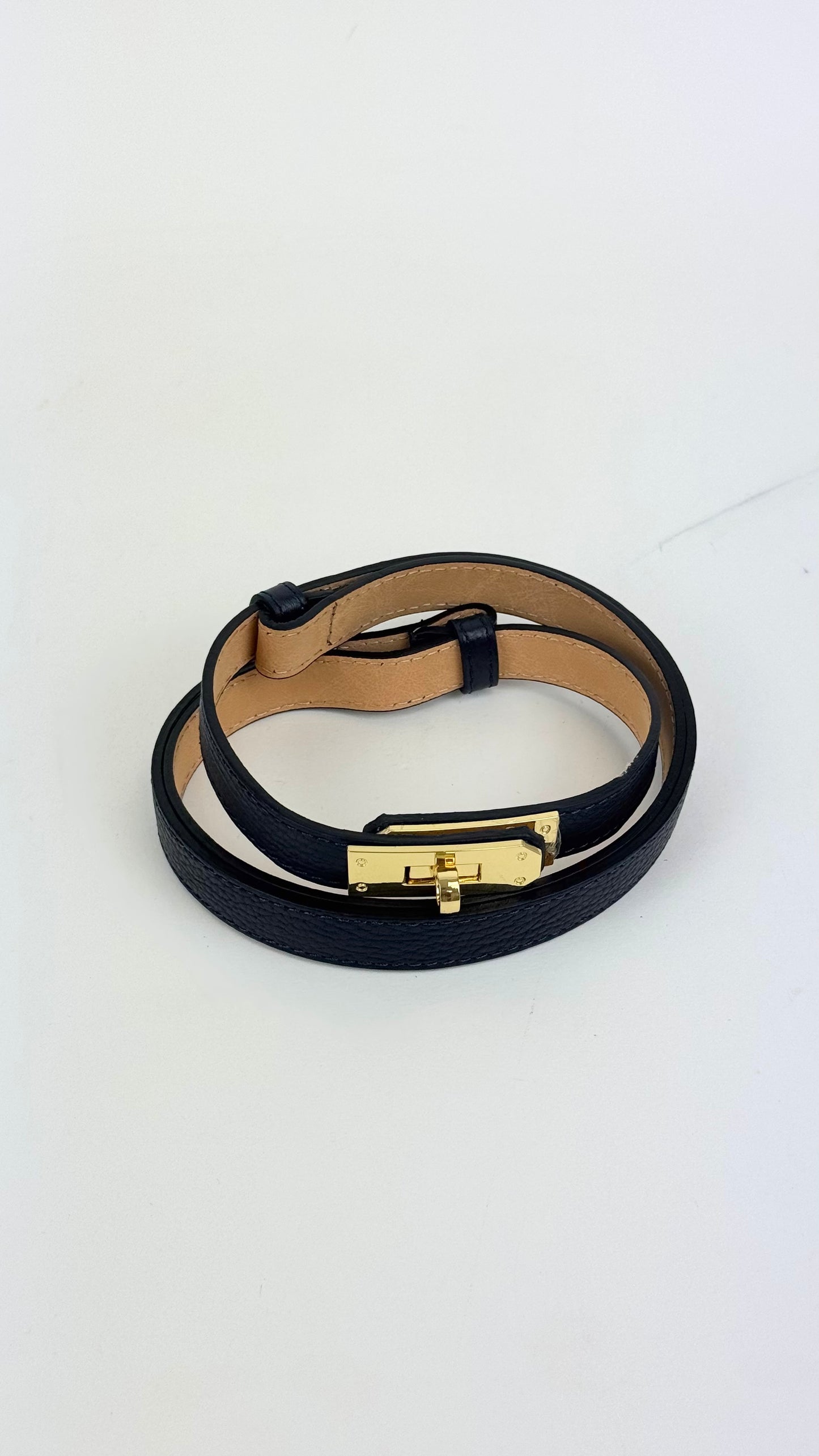 Cinto em pele genuína ajustável azul marinho