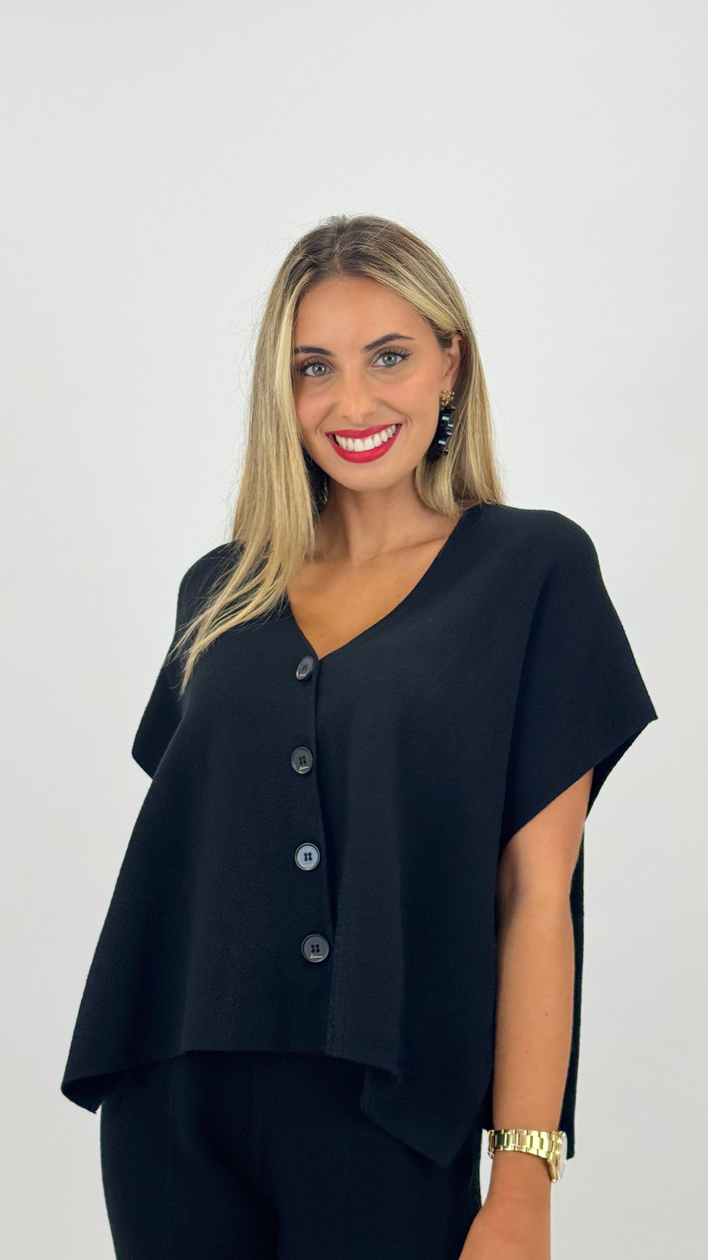 Conjunto colete e calça malha preto