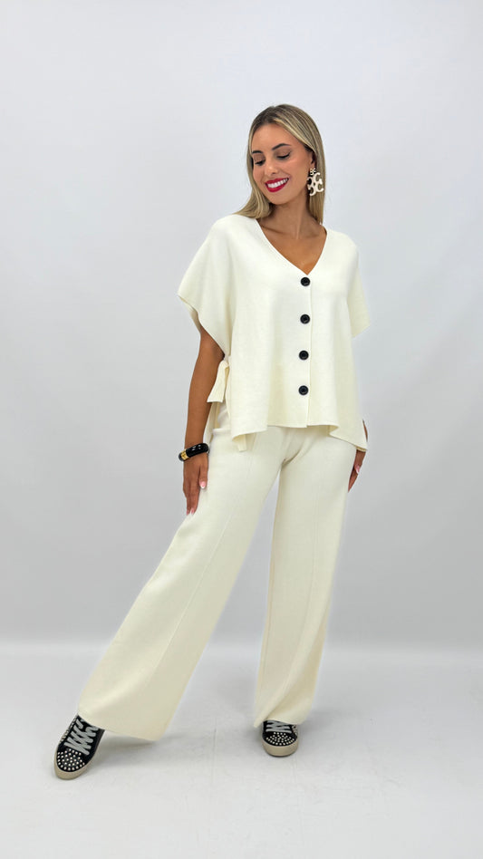 Conjunto colete e calça malha pérola