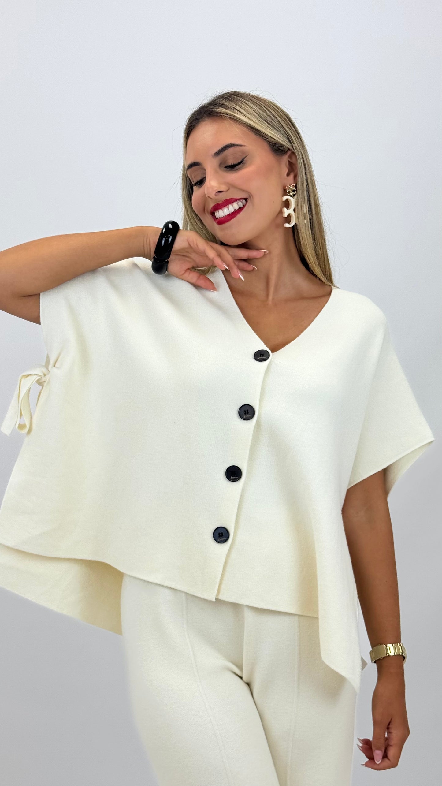 Conjunto colete e calça malha pérola