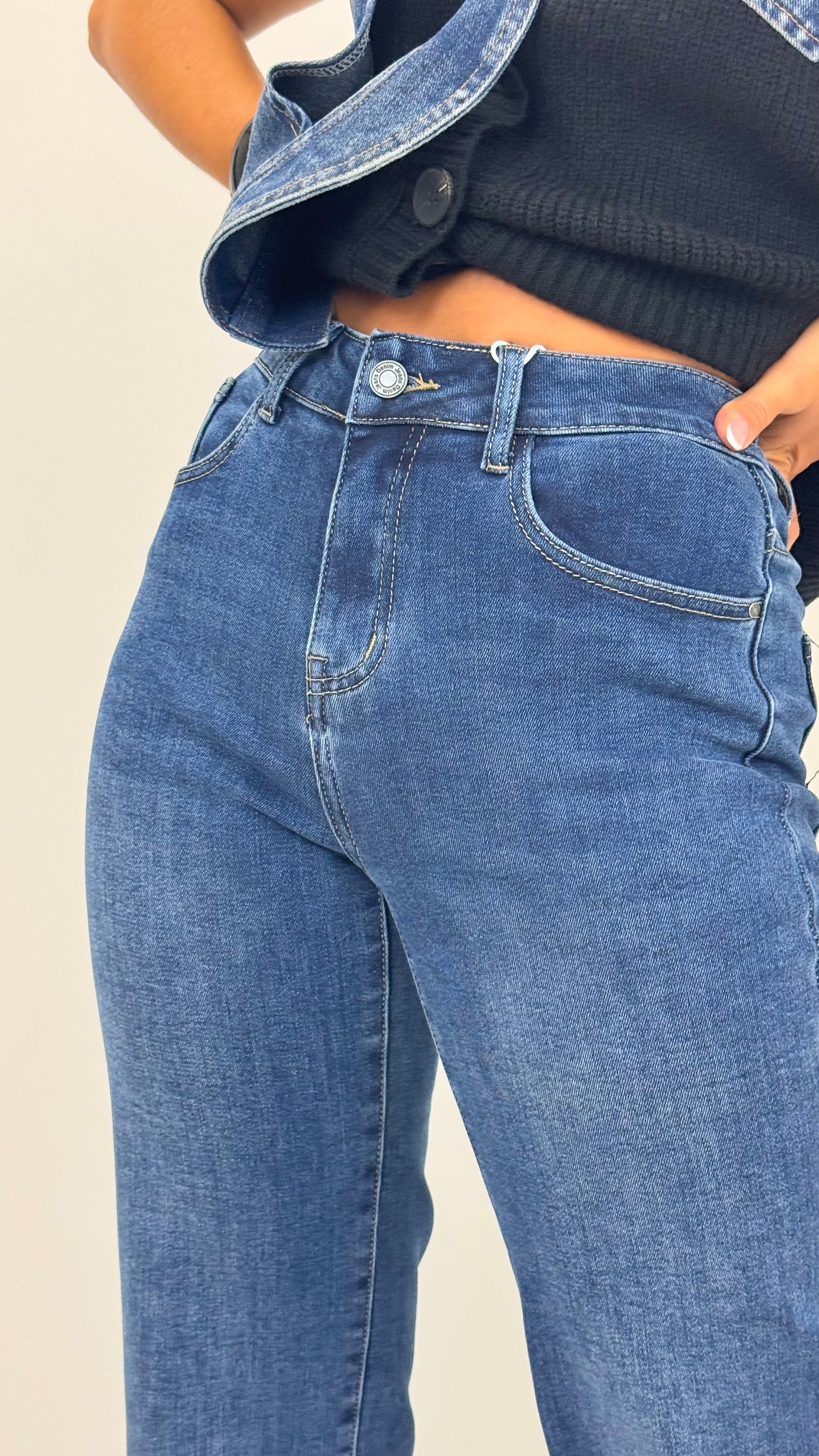 Calças wide-leg ganga média efeito push-up