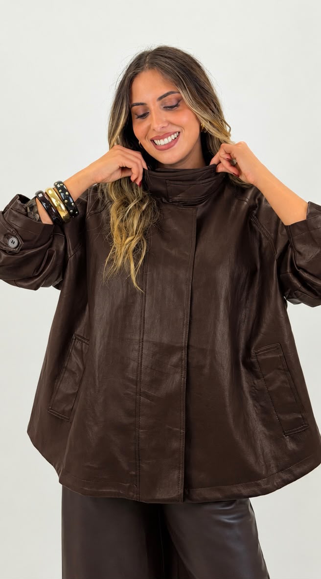 Parka eco-pele castanho